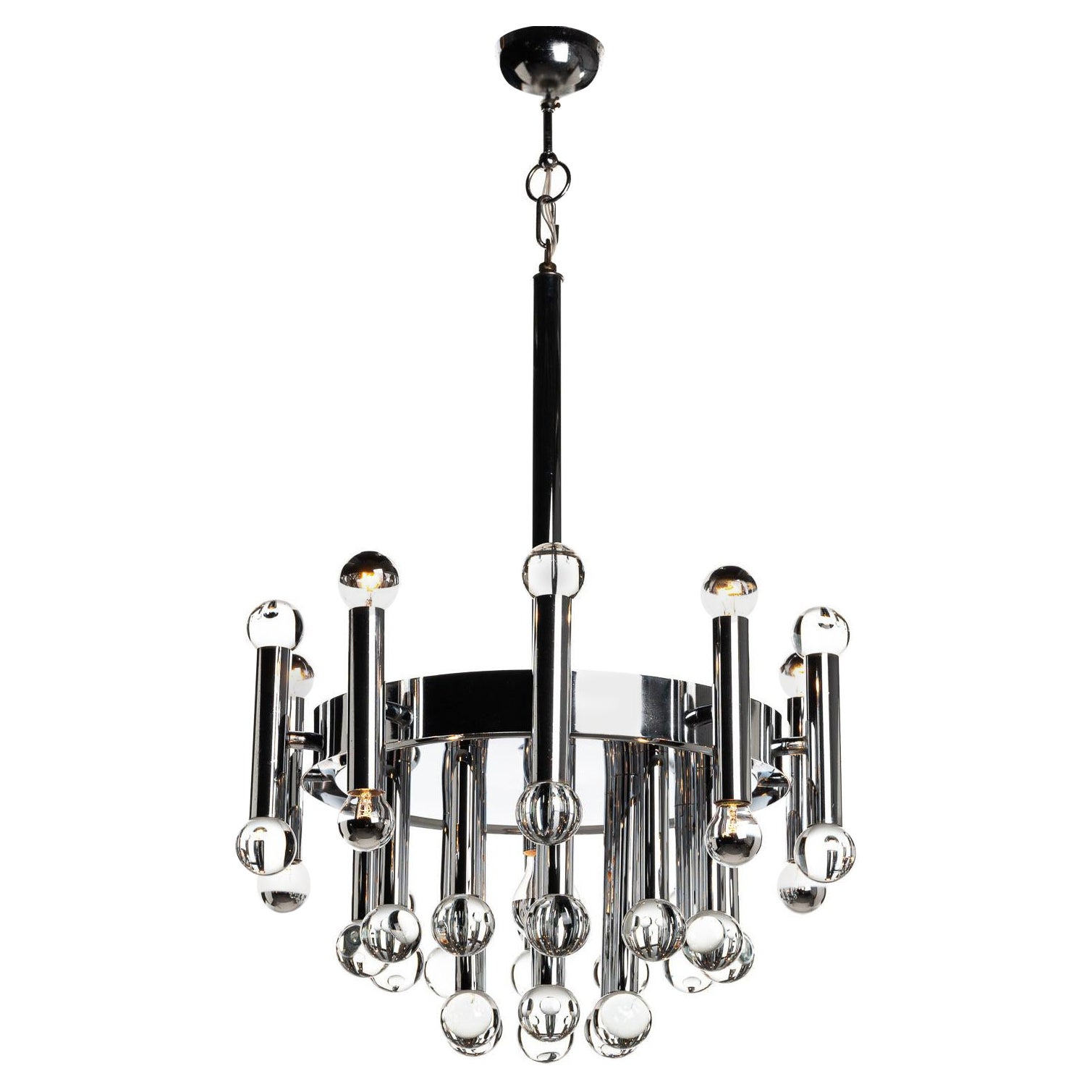 1970's Chrome & Glass Chandelier by Gaetano Sciolari