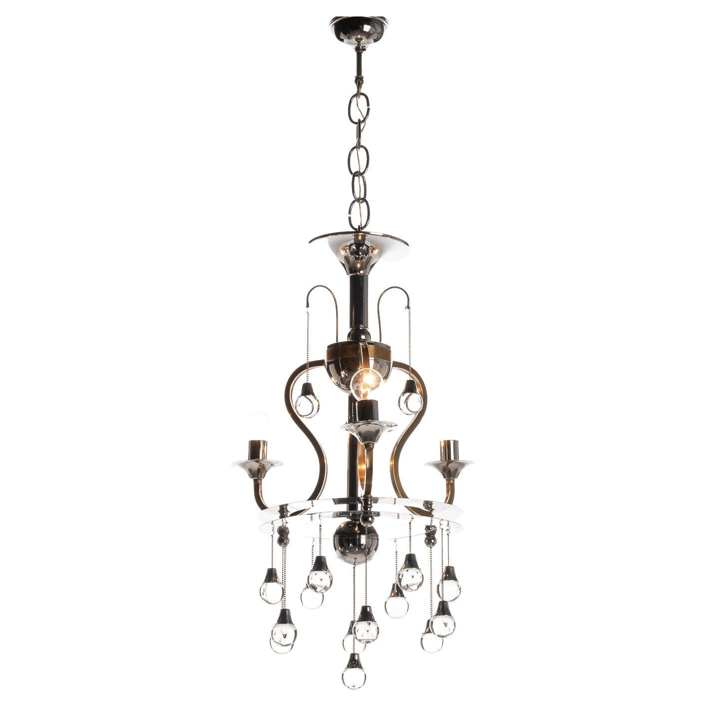 1970s Chrome & Glass Chandelier by Gaetano Sciolari For Sale