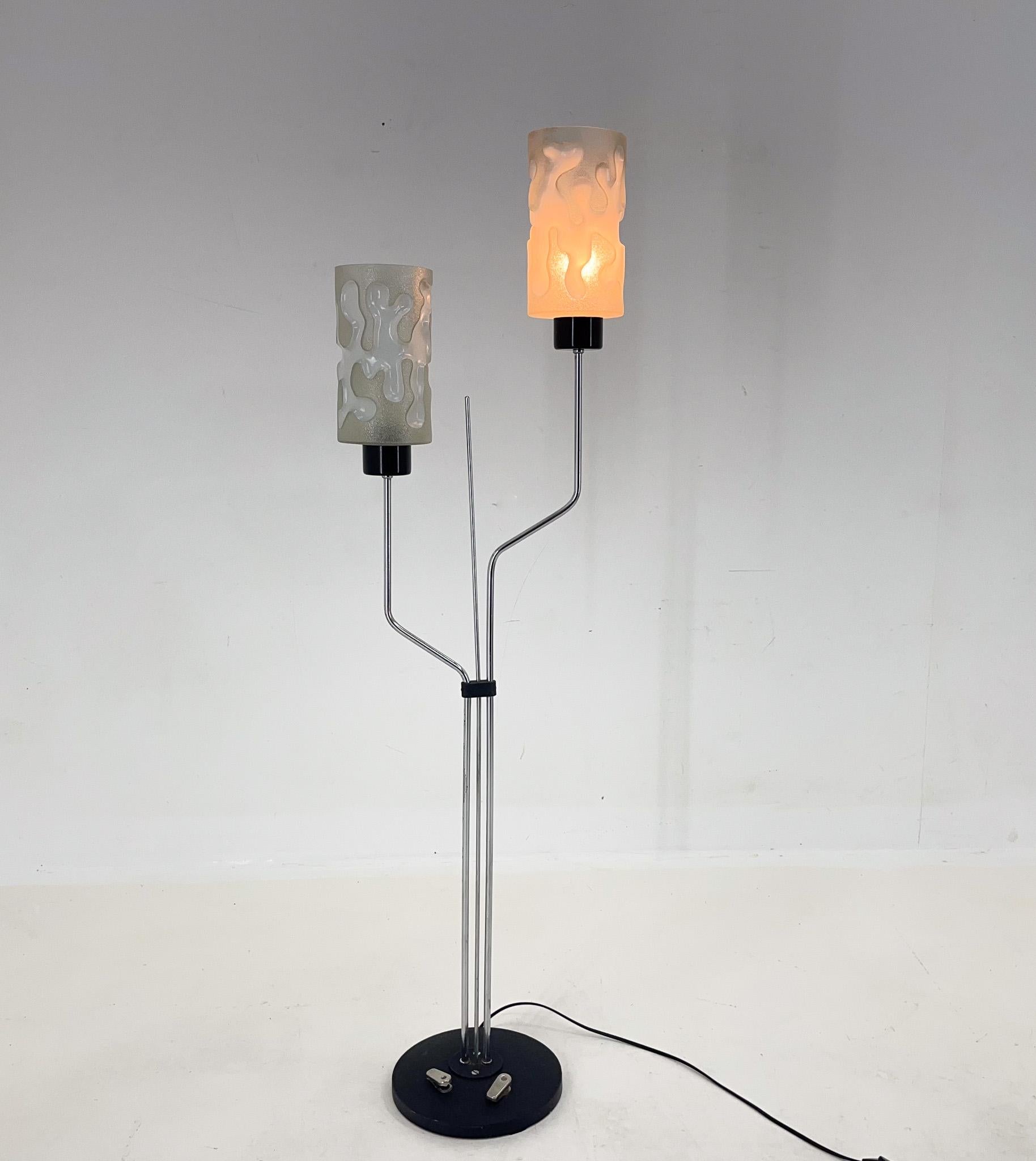 1970s Chrome & Glass Floor Lamp by Lidokov, Labeled, Czechoslovakia For Sale 4