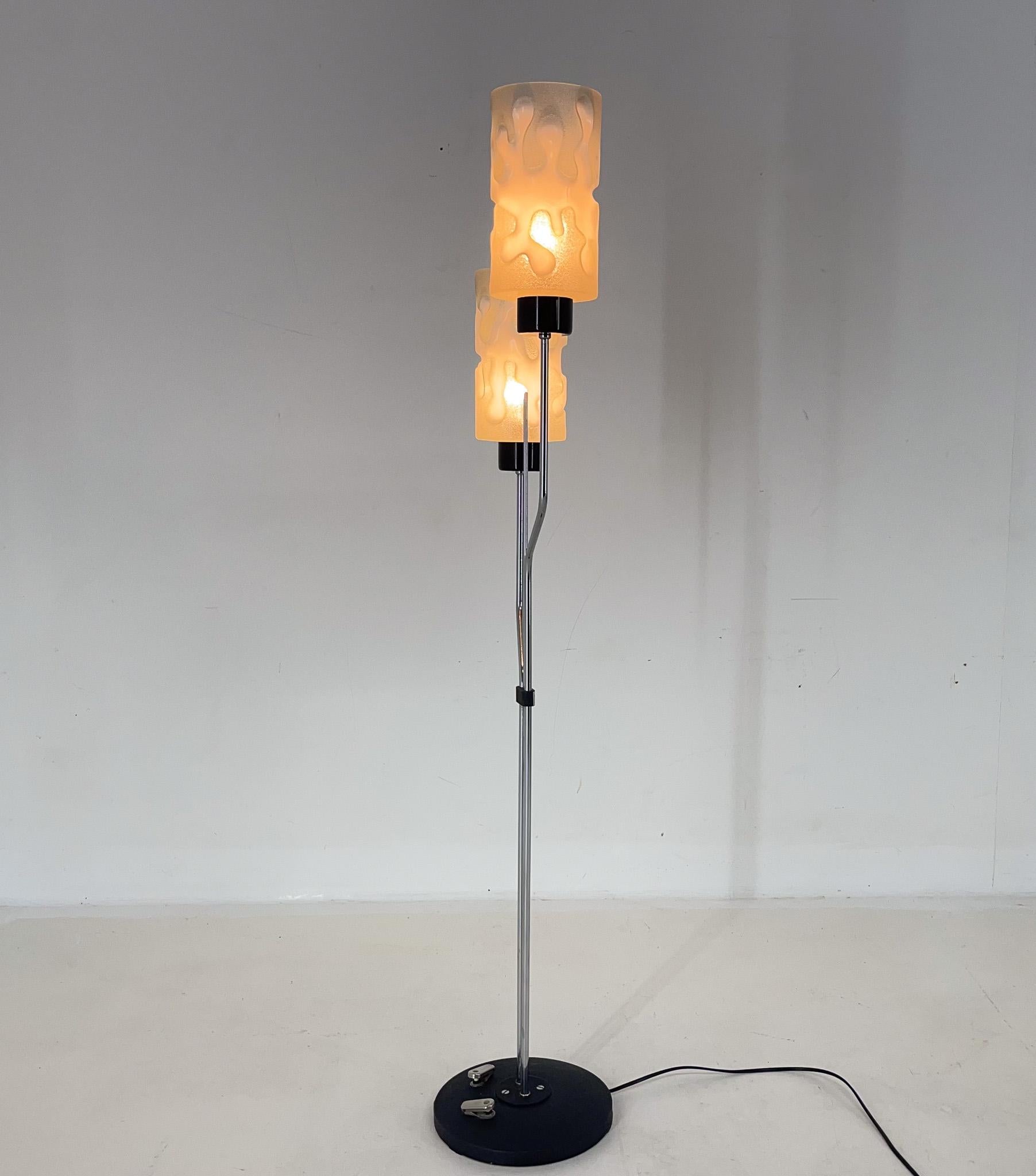 1970s Chrome & Glass Floor Lamp by Lidokov, Labeled, Czechoslovakia For Sale 6