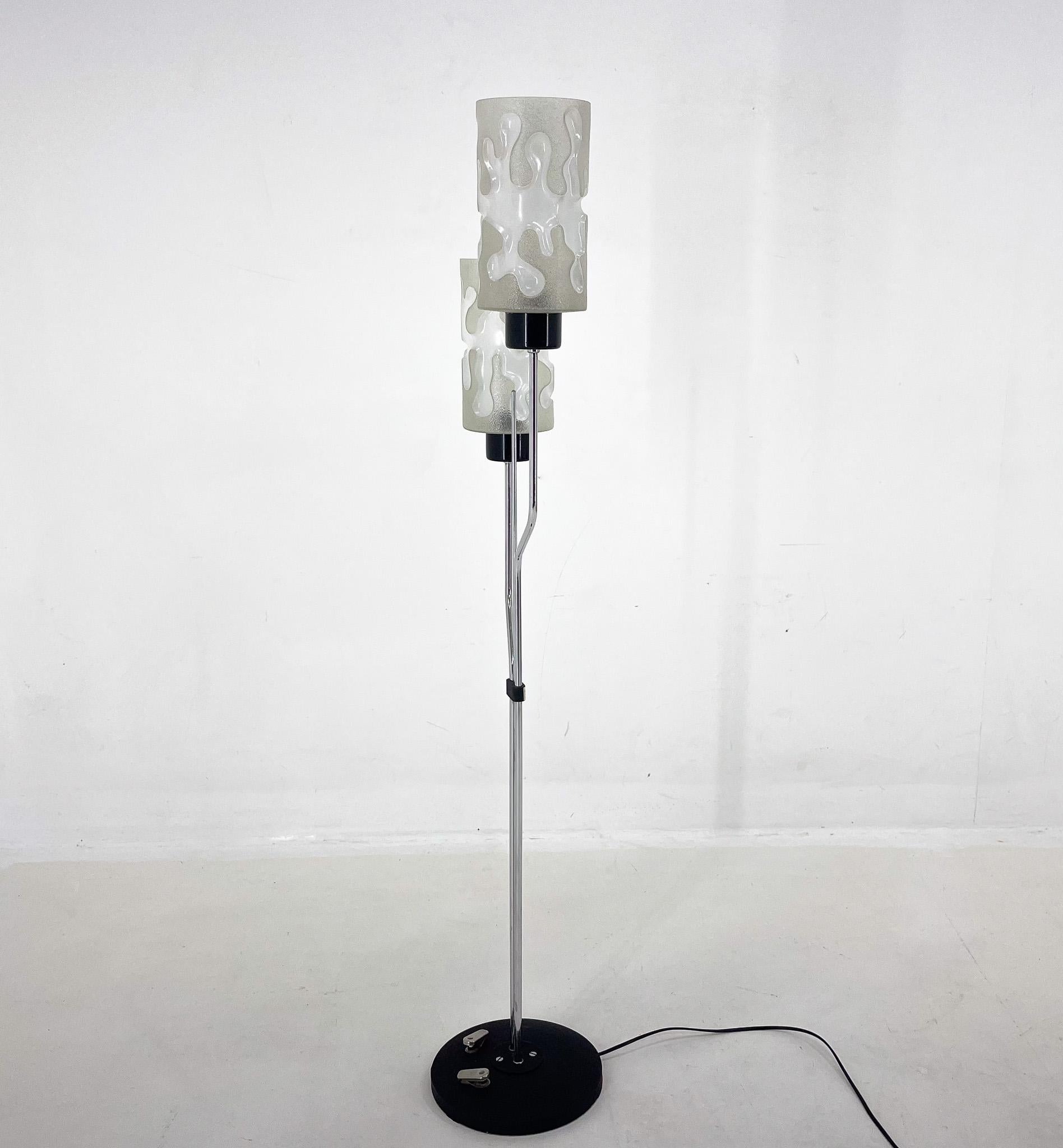 Mid-Century Modern 1970s Chrome & Glass Floor Lamp by Lidokov, Labeled, Czechoslovakia For Sale