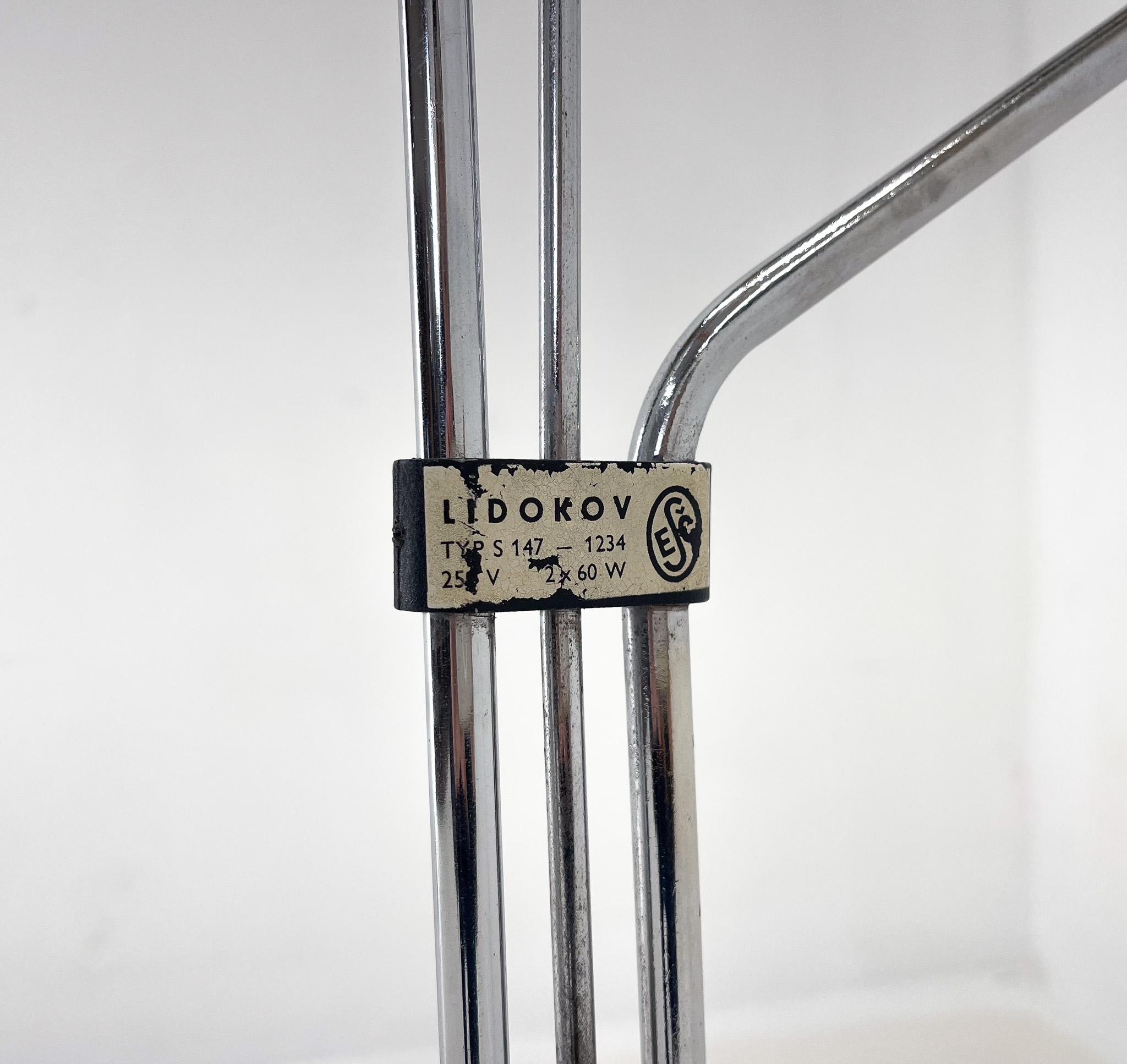 20th Century 1970s Chrome & Glass Floor Lamp by Lidokov, Labeled, Czechoslovakia For Sale