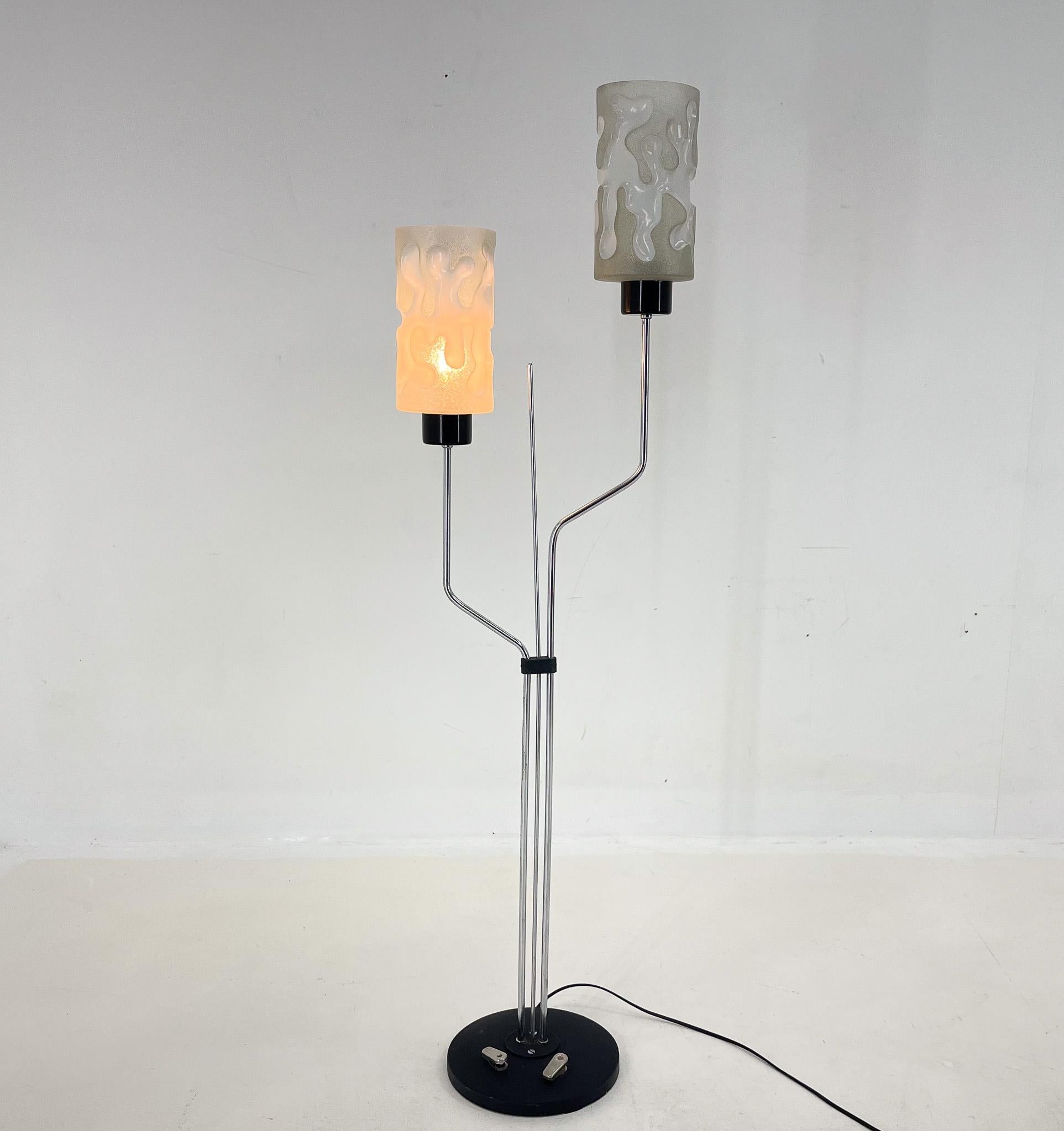 1970s Chrome & Glass Floor Lamp by Lidokov, Labeled, Czechoslovakia For Sale 3