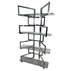 1970s Chrome & Glass Geometric Étagère Bookshelf