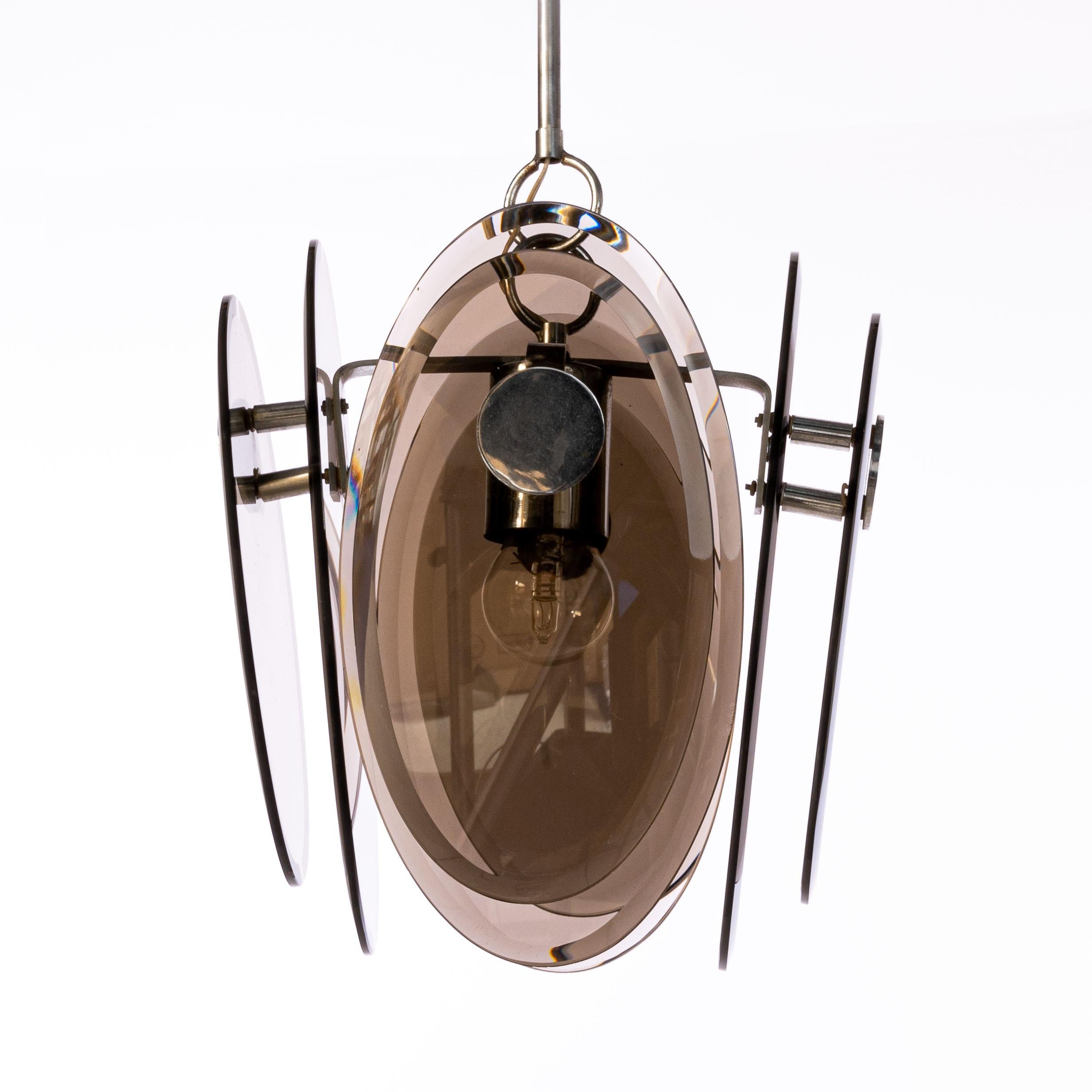Italian 1970's Chrome & Glass Pendant Attributed to Veca For Sale