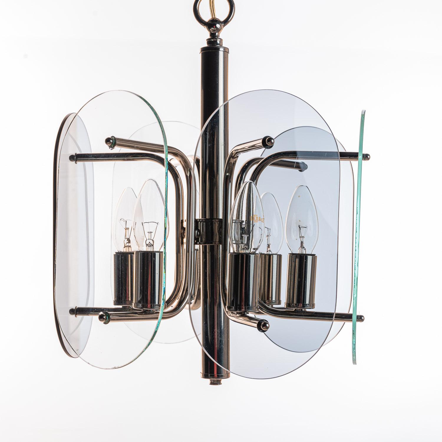 Italian 1970's Chrome & Glass Pendant Attributed to Veca For Sale