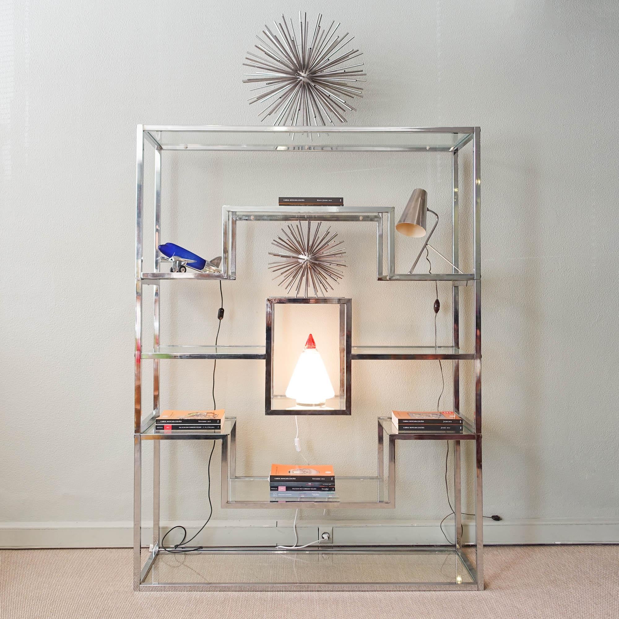 1970's Chrome & Glass Shelving Unit in the Style of Romeo Rega For Sale 3