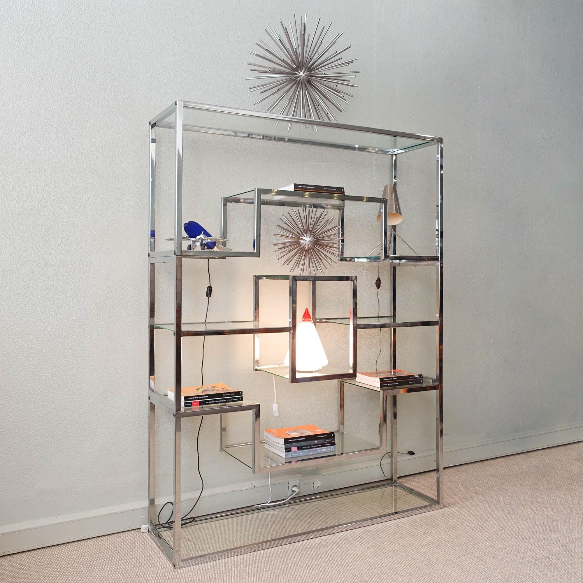 1970's Chrome & Glass Shelving Unit in the Style of Romeo Rega For Sale 4