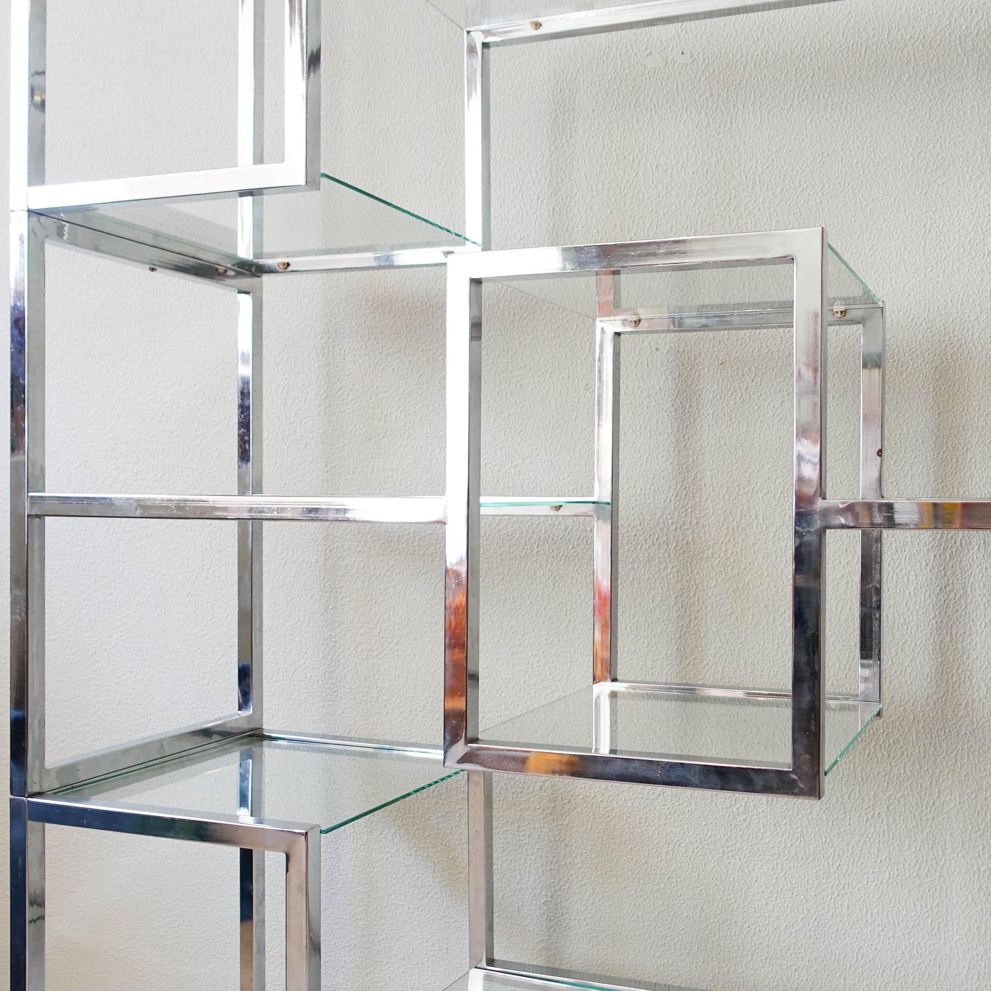 Mid-Century Modern 1970's Chrome & Glass Shelving Unit in the Style of Romeo Rega For Sale