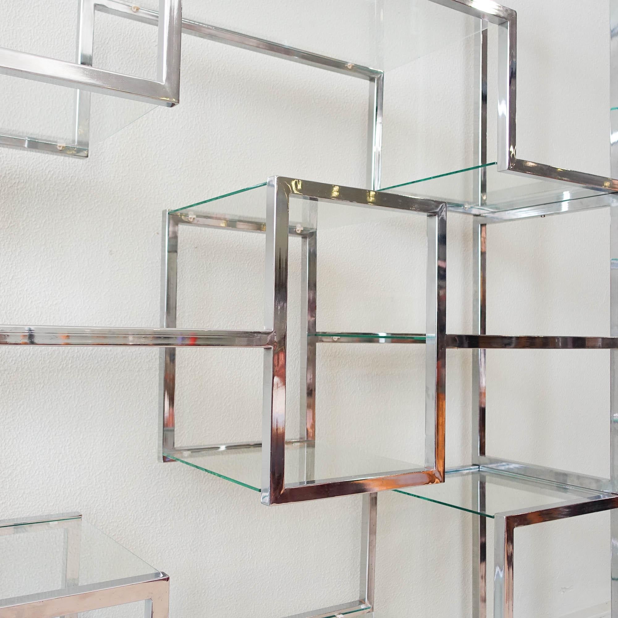 Italian 1970's Chrome & Glass Shelving Unit in the Style of Romeo Rega