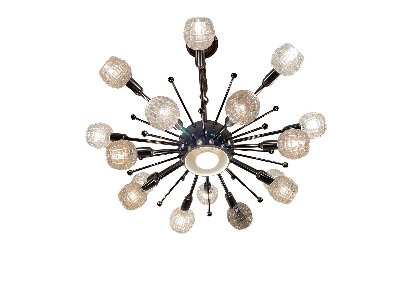 Late 20th Century 1970s Chrome and Glass Sputnik Chandelier Light For Sale
