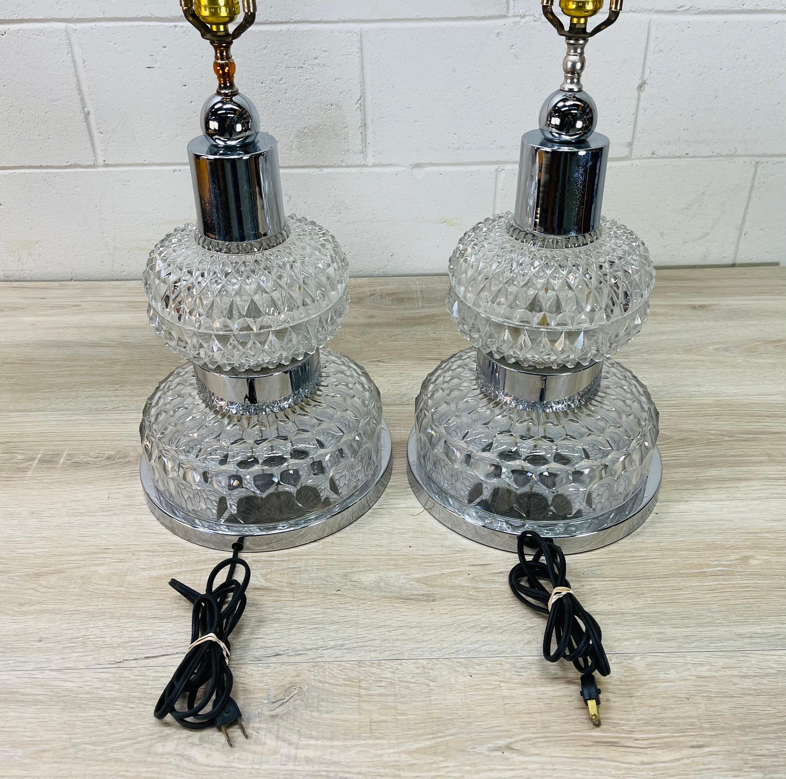 1970s Chrome & Glass Table Lamps, Pair For Sale 7