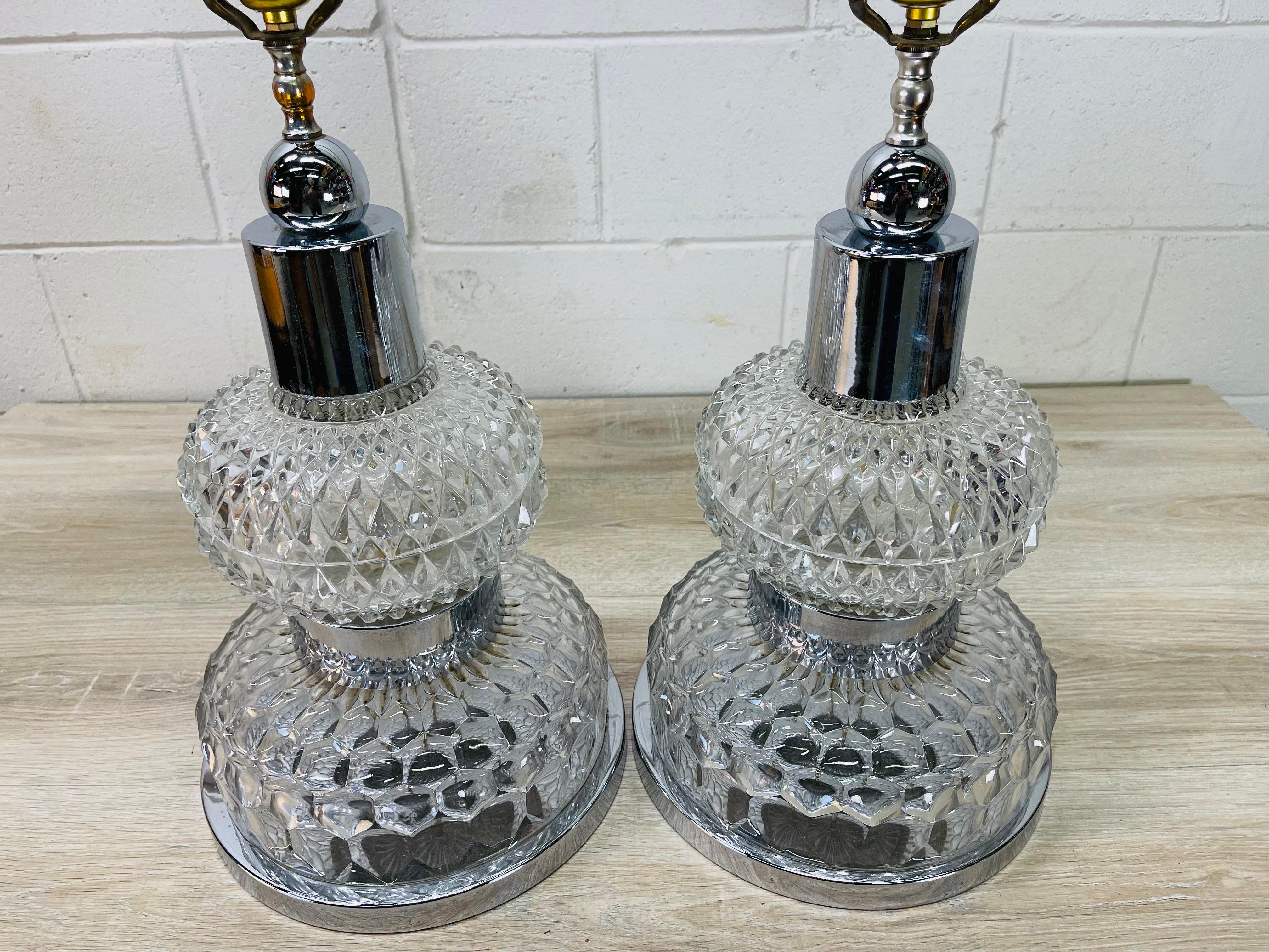1970s Chrome & Glass Table Lamps, Pair For Sale 8