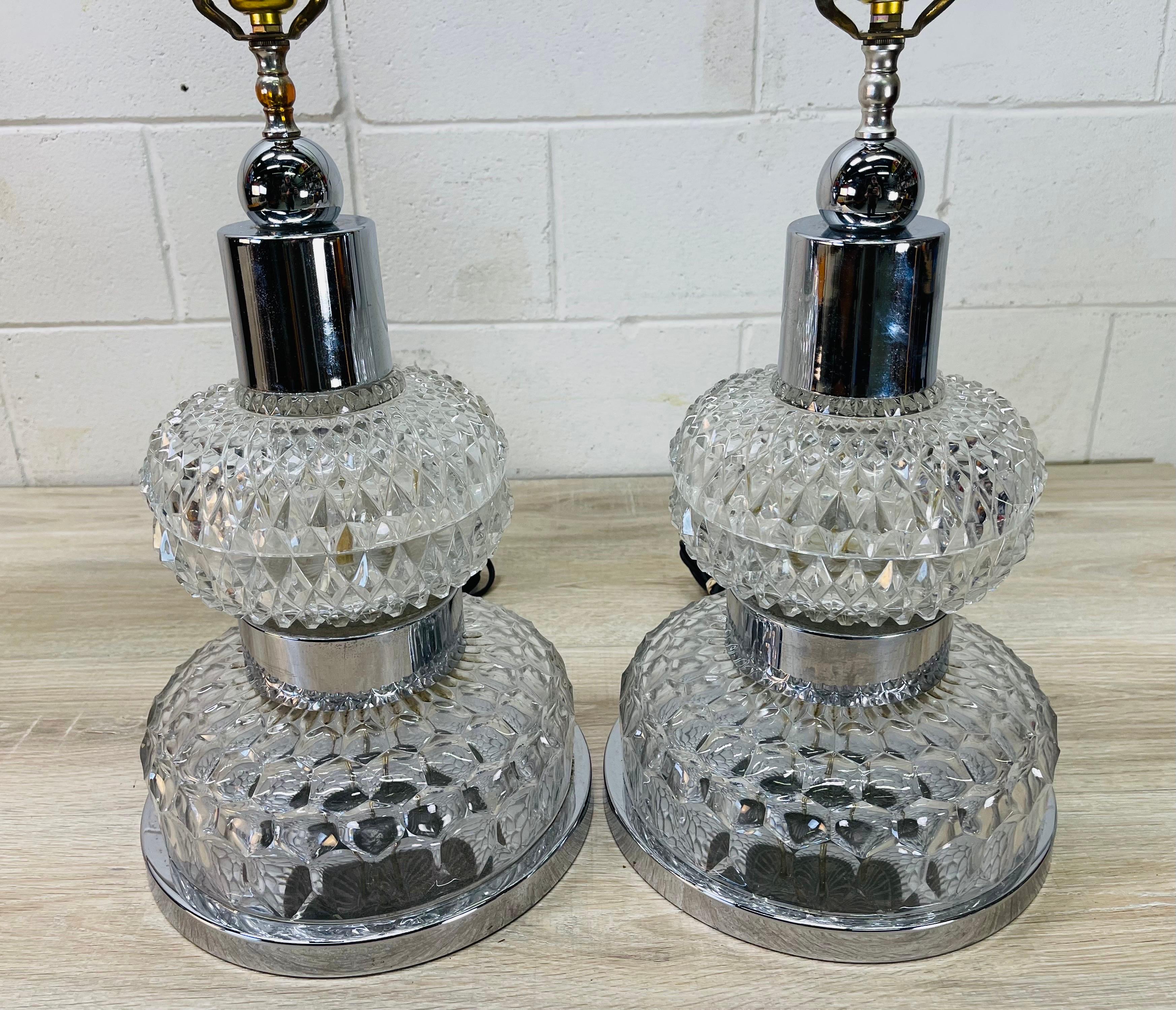 Mid-Century Modern 1970s Chrome & Glass Table Lamps, Pair For Sale