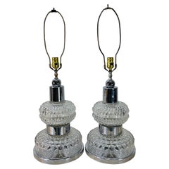1970s Chrome & Glass Table Lamps, Pair
