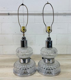 1970s Chrome & Glass Table Lamps, Pair