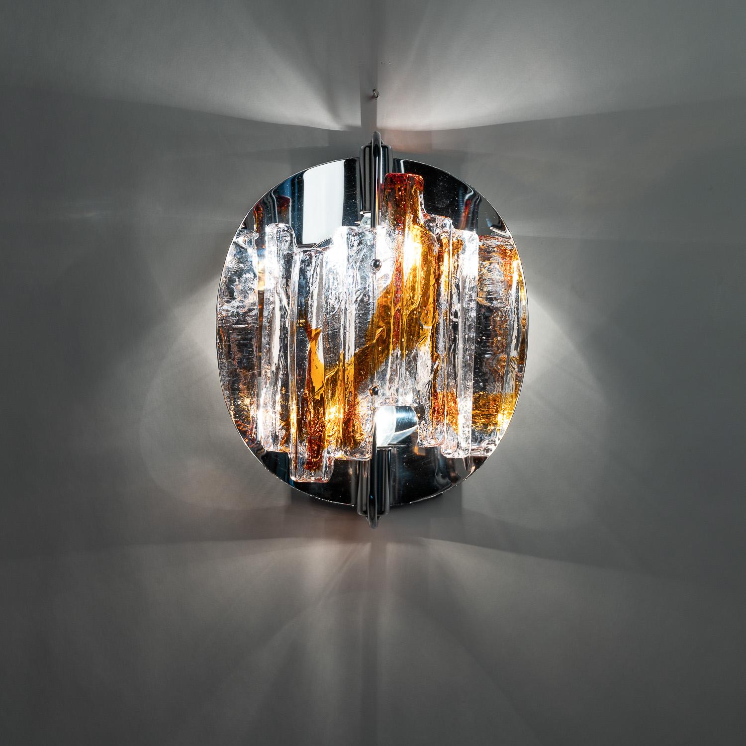 1970's Chrome & Glass Wall Light Attributed to Mazzega For Sale 7