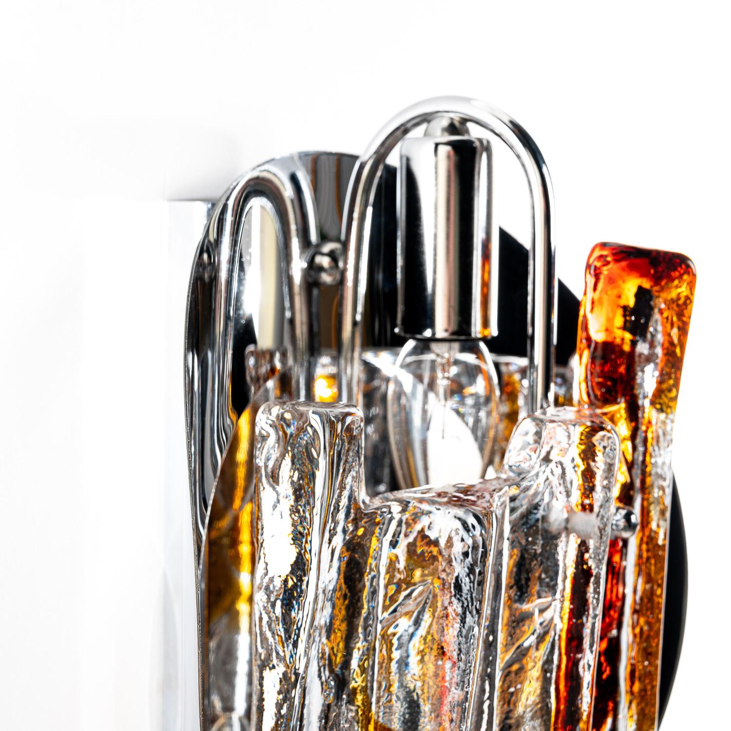 Italian 1970's Chrome & Glass Wall Light Attributed to Mazzega For Sale