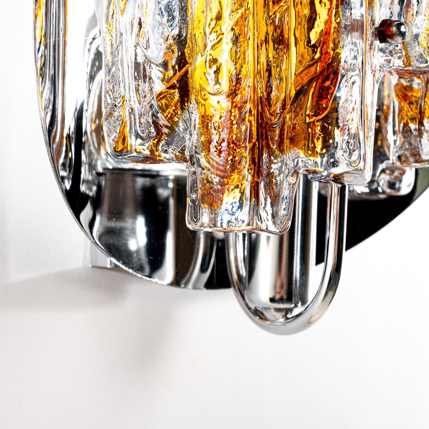 1970's Chrome & Glass Wall Light Attributed to Mazzega In Good Condition For Sale In Schoorl, NH