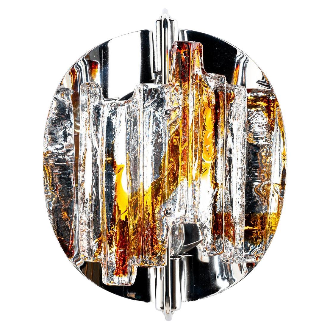 1970's Chrome & Glass Wall Light Attributed to Mazzega