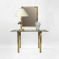 1970s Cromo Dorado Vidrio Ahumado Espejo Pared Vintage Hollywood Regency Zevi