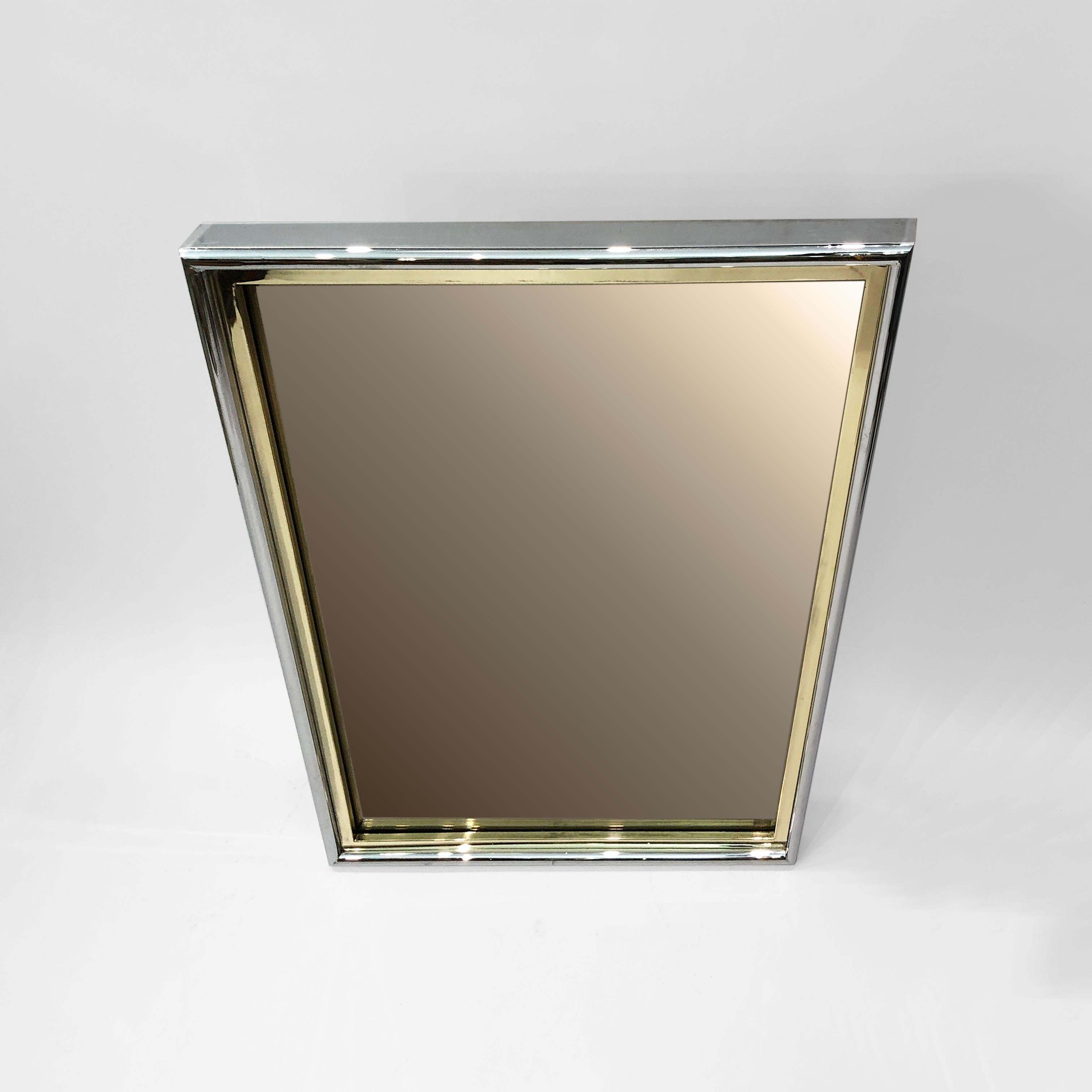 1970s Chrome Gold Plated Smoked Glass Mirror Wall Vintage Hollywood Regency Zevi In Good Condition For Sale In London, GB