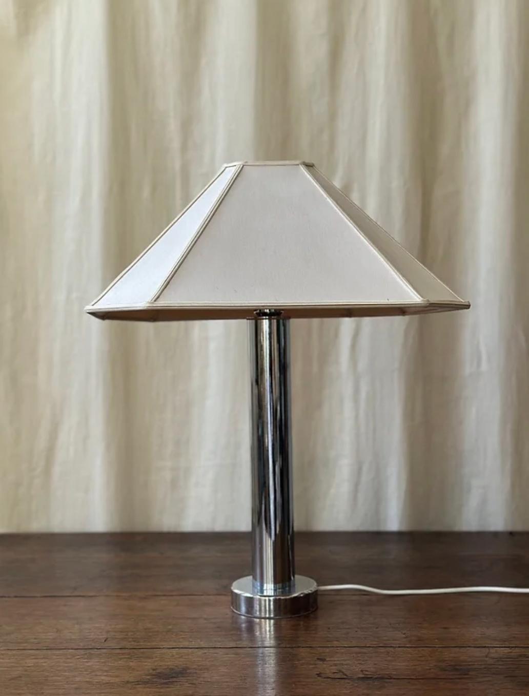 1970s Chrome Lamp & Shade, Lamp by Kosta Elarmatur In Good Condition In London, England