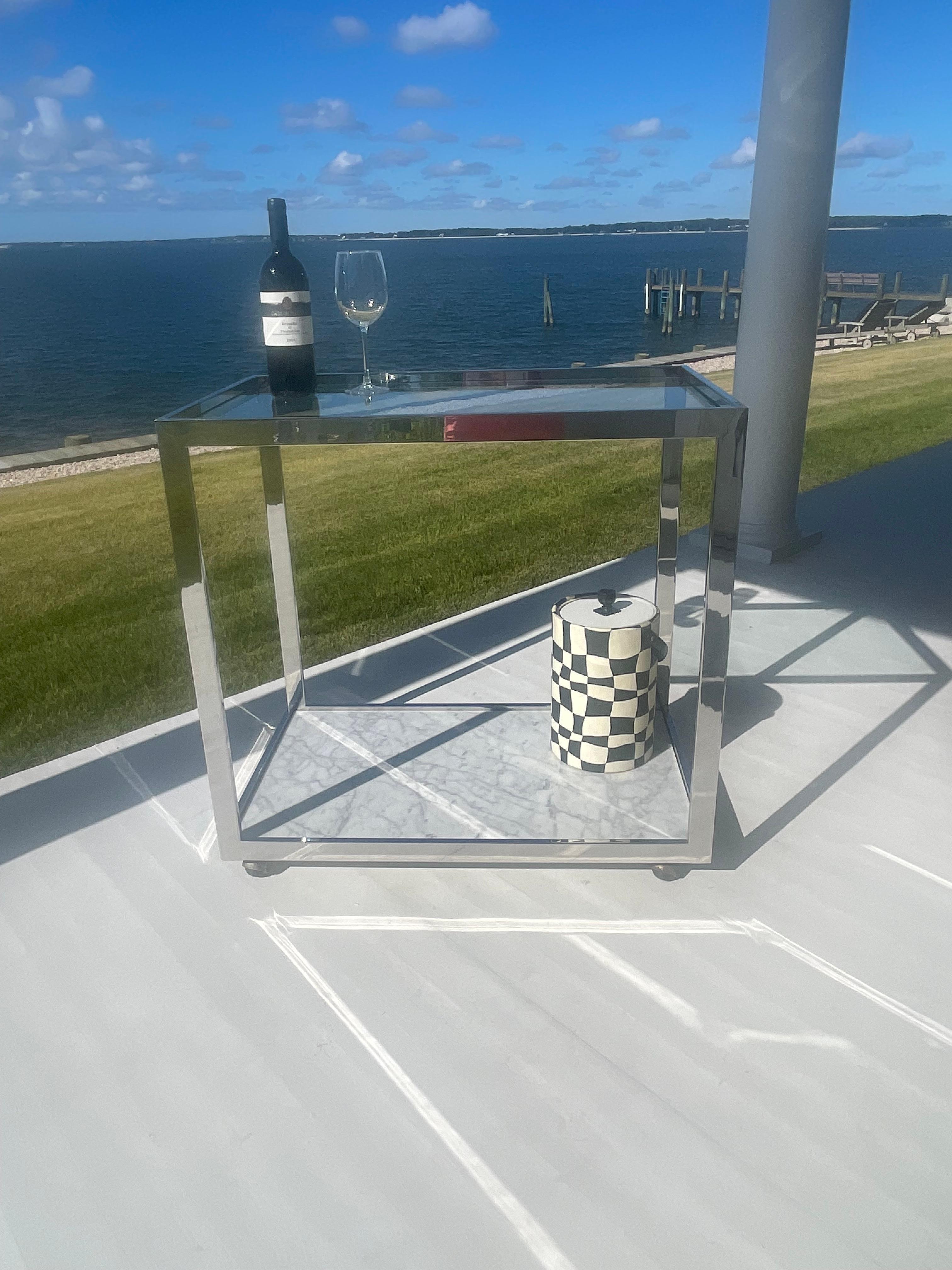 1970s Chrome, Marble and Glass Bar Cart on Wheels For Sale 6