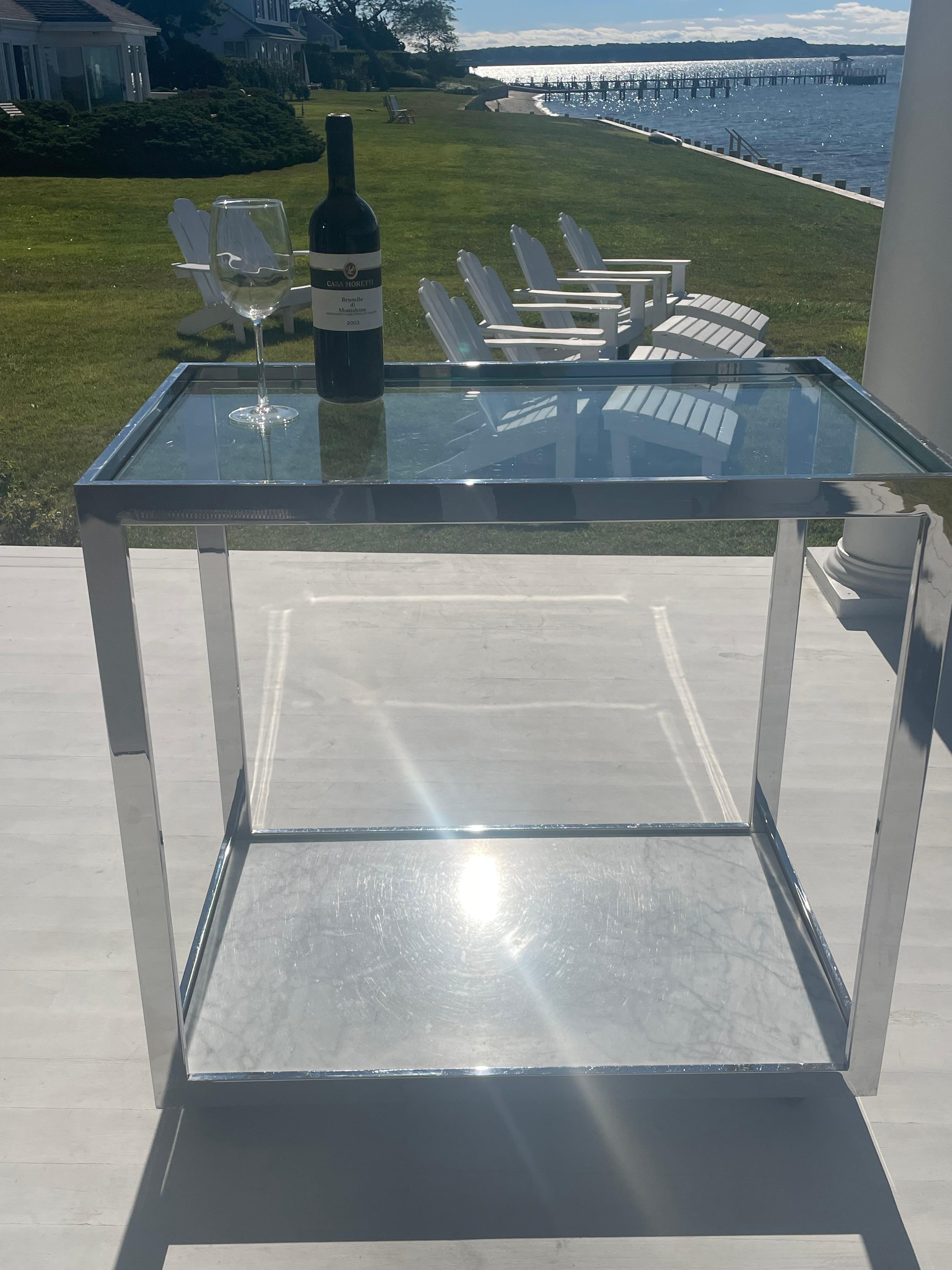 1970s Chrome, Marble and Glass Bar Cart on Wheels For Sale 7