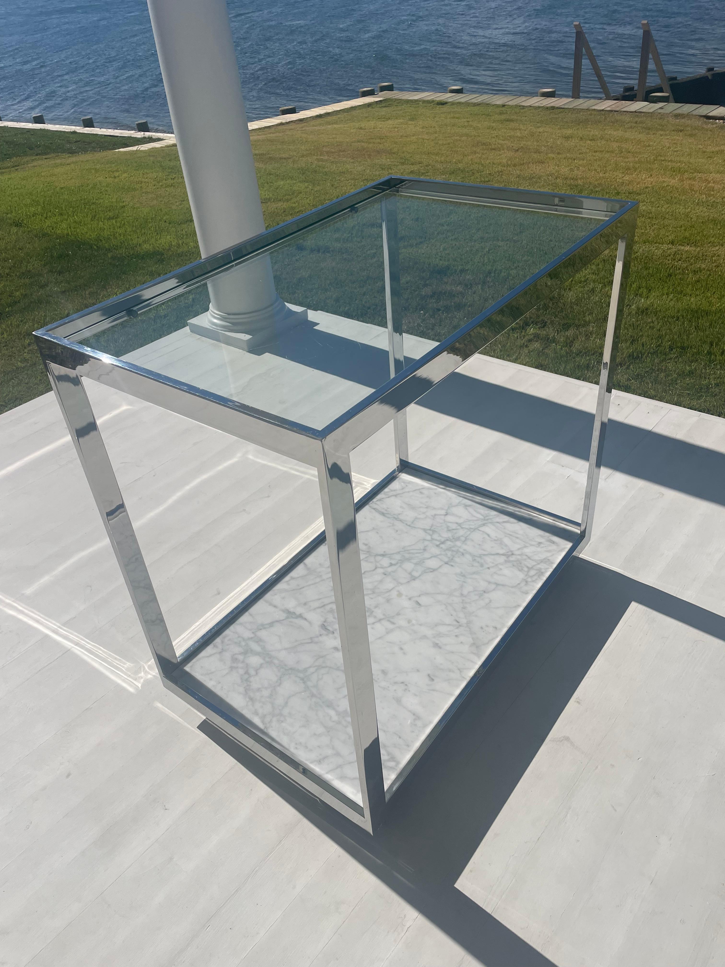 1970s Chrome, Marble and Glass Bar Cart on Wheels For Sale 8