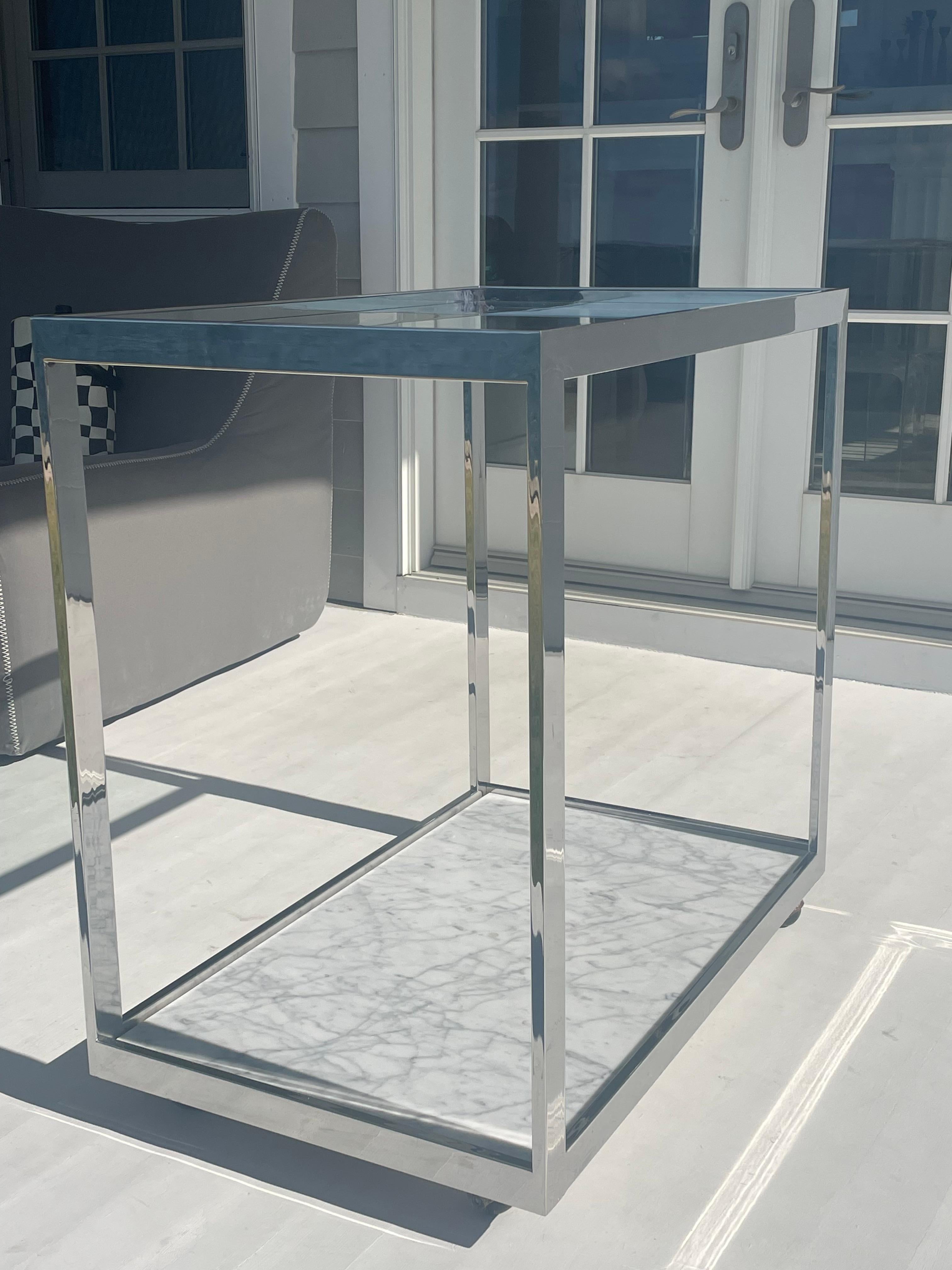 1970s Chrome, Marble and Glass Bar Cart on Wheels For Sale 10
