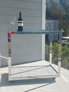 1970s Chrome, Marble and Glass Bar Cart on Wheels