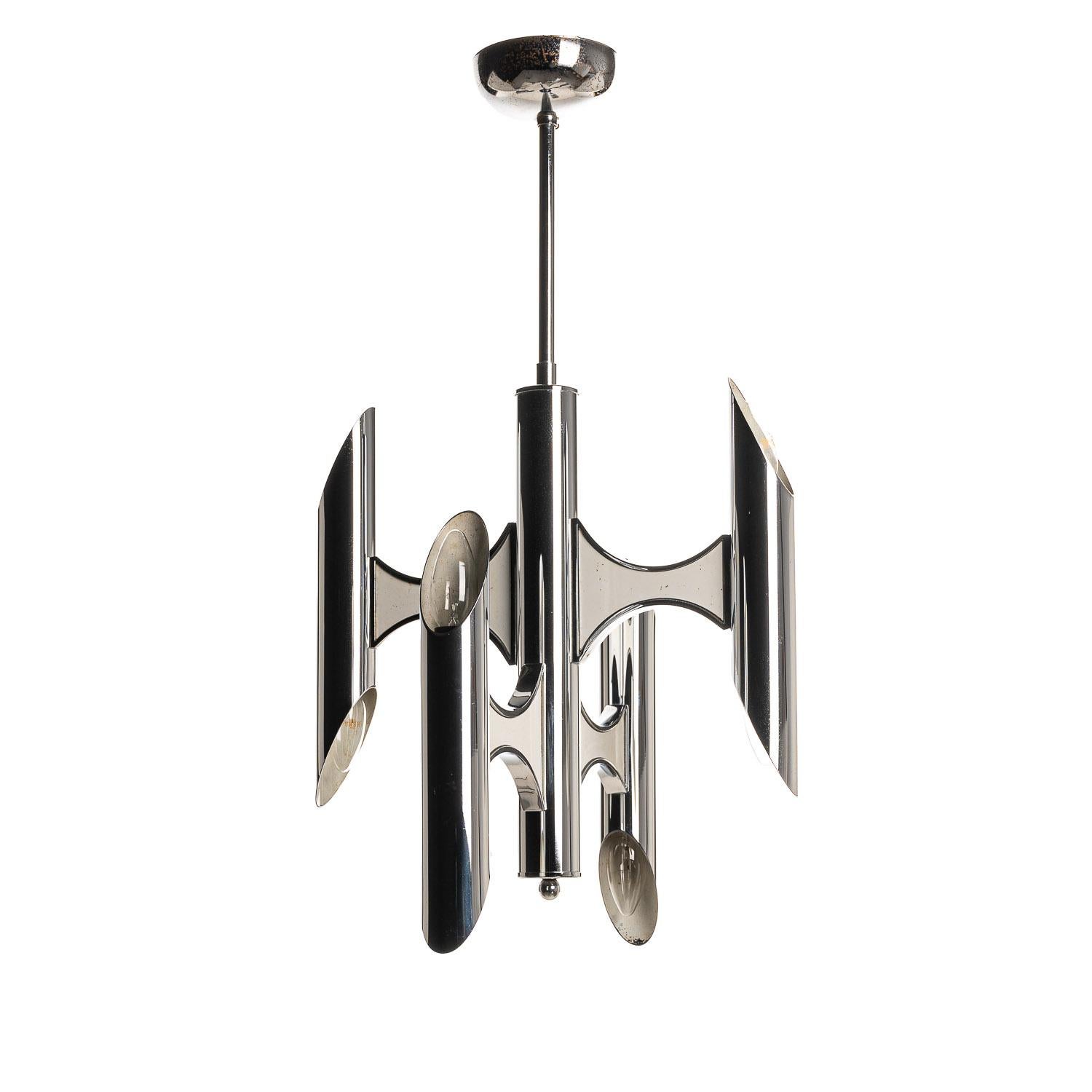 1970's Chrome & Metal Chandelier by Gaetano Sciolari 5