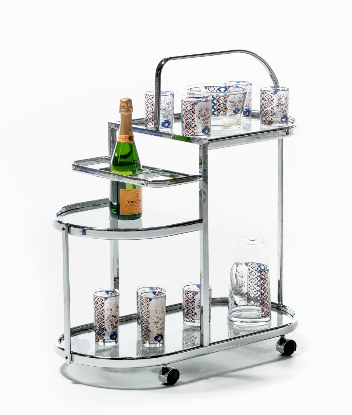 1970s Chrome Modernist Three Tier Bar Cart For Sale 3