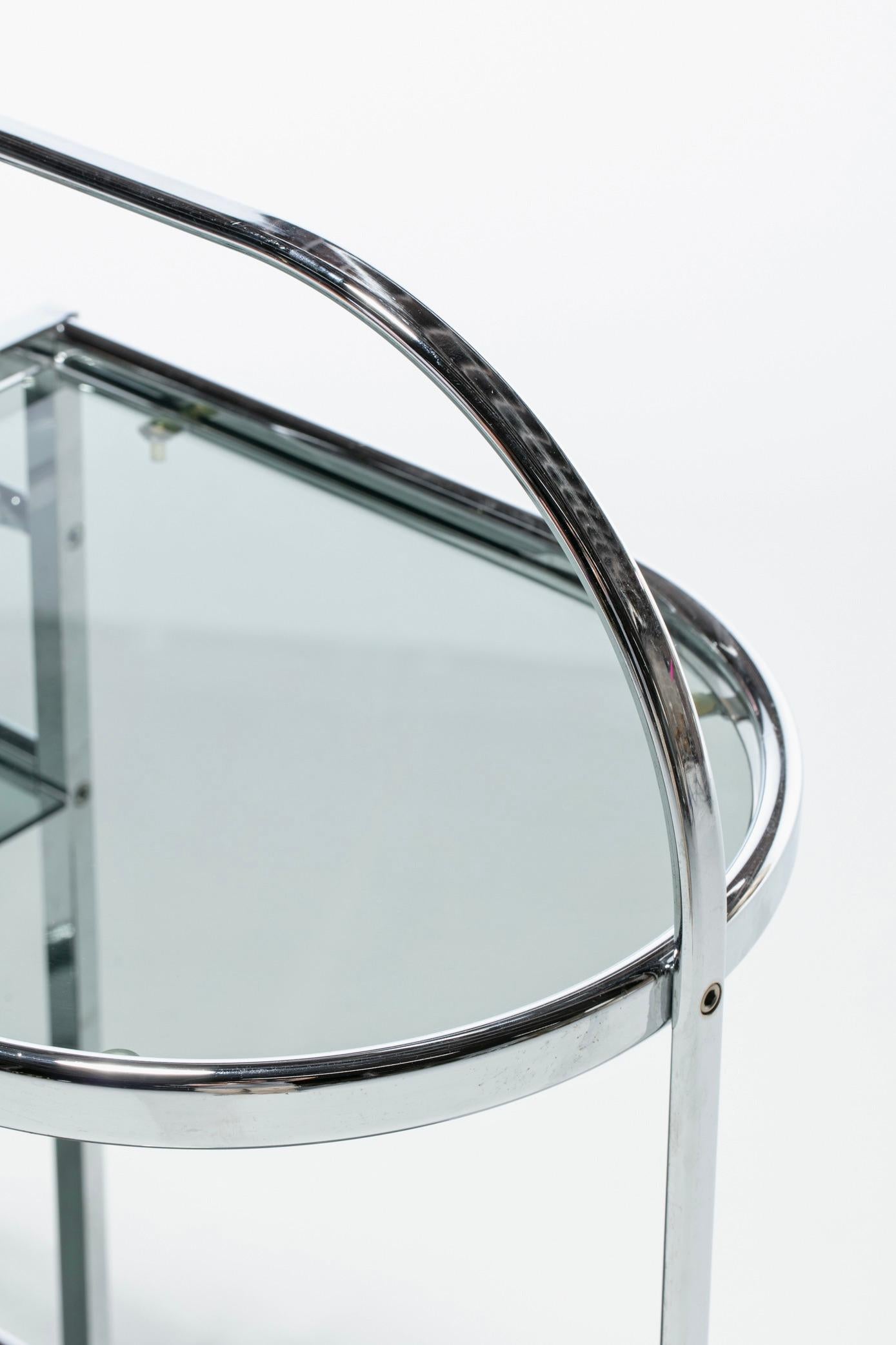 Glass 1970s Chrome Modernist Three Tier Bar Cart For Sale