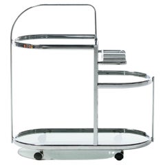 Vintage 1970s Chrome Modernist Three Tier Bar Cart 