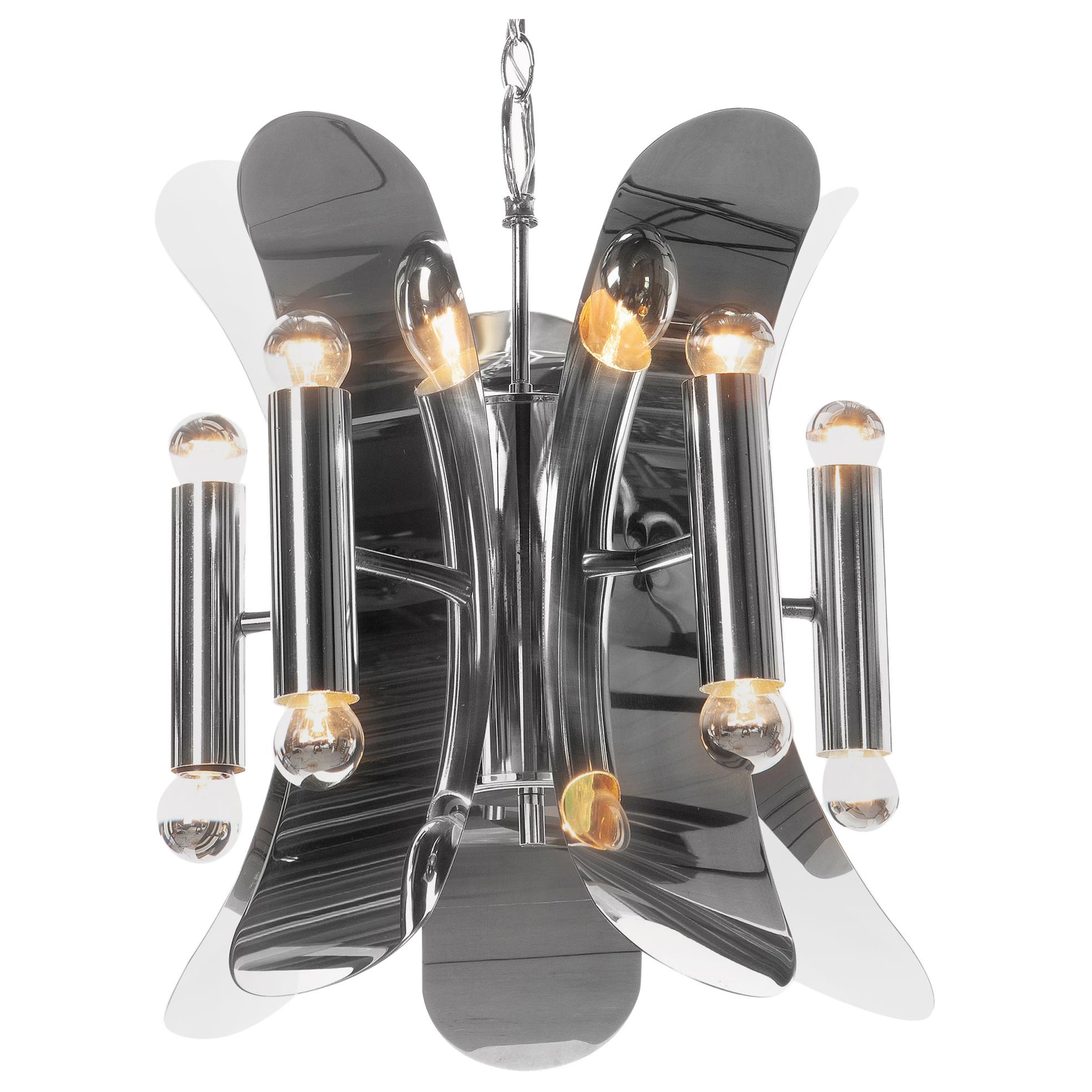 1970's Chrome-Plated 10 Lights Chandelier Attributed to Mazzega For Sale