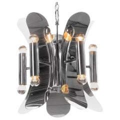 1970's Chrome-Plated 10 Lights Chandelier Attributed to Mazzega