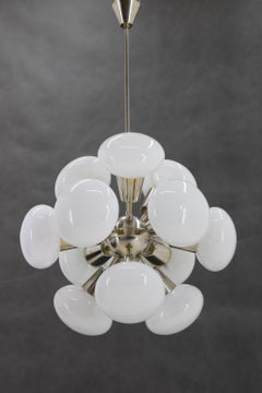 1970s Chrome Plated  12-Flamming Chandelier by Sputnik , Czechoslovakia