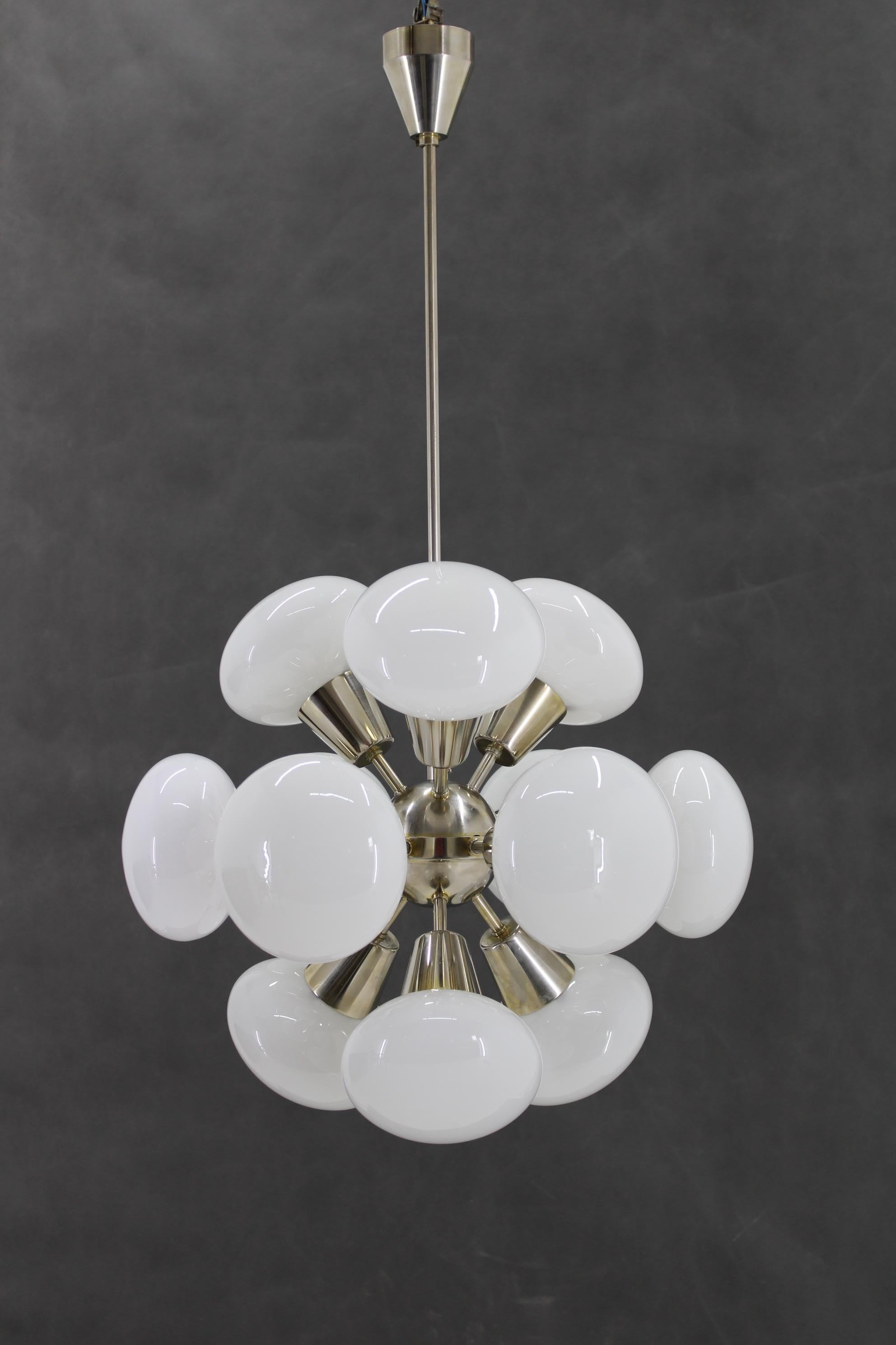 1970s Chrome Plated  12-Flamming Chandelier by Sputnik , Czechoslovakia In Good Condition For Sale In Praha, CZ