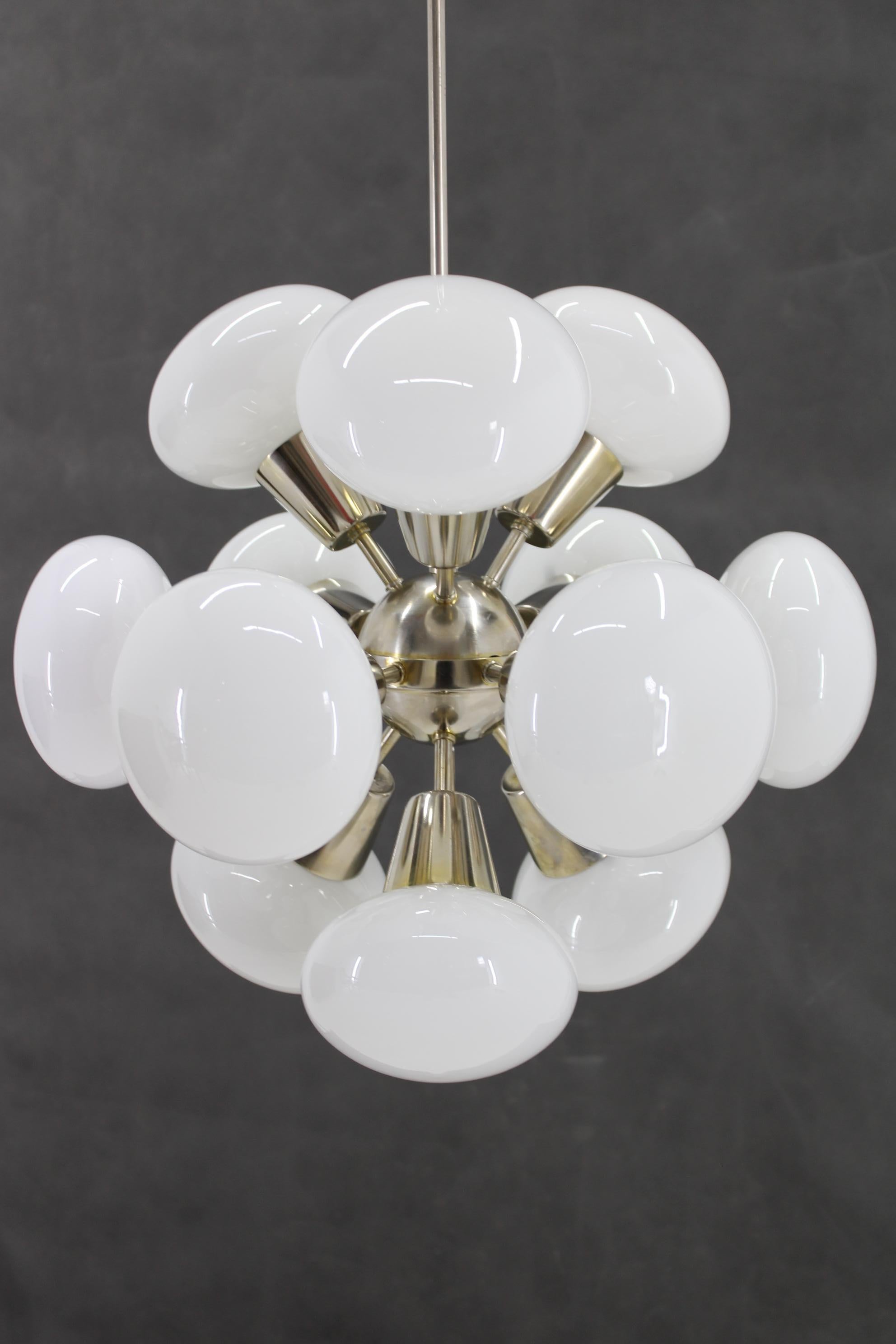 Late 20th Century 1970s Chrome Plated  12-Flamming Chandelier by Sputnik , Czechoslovakia For Sale