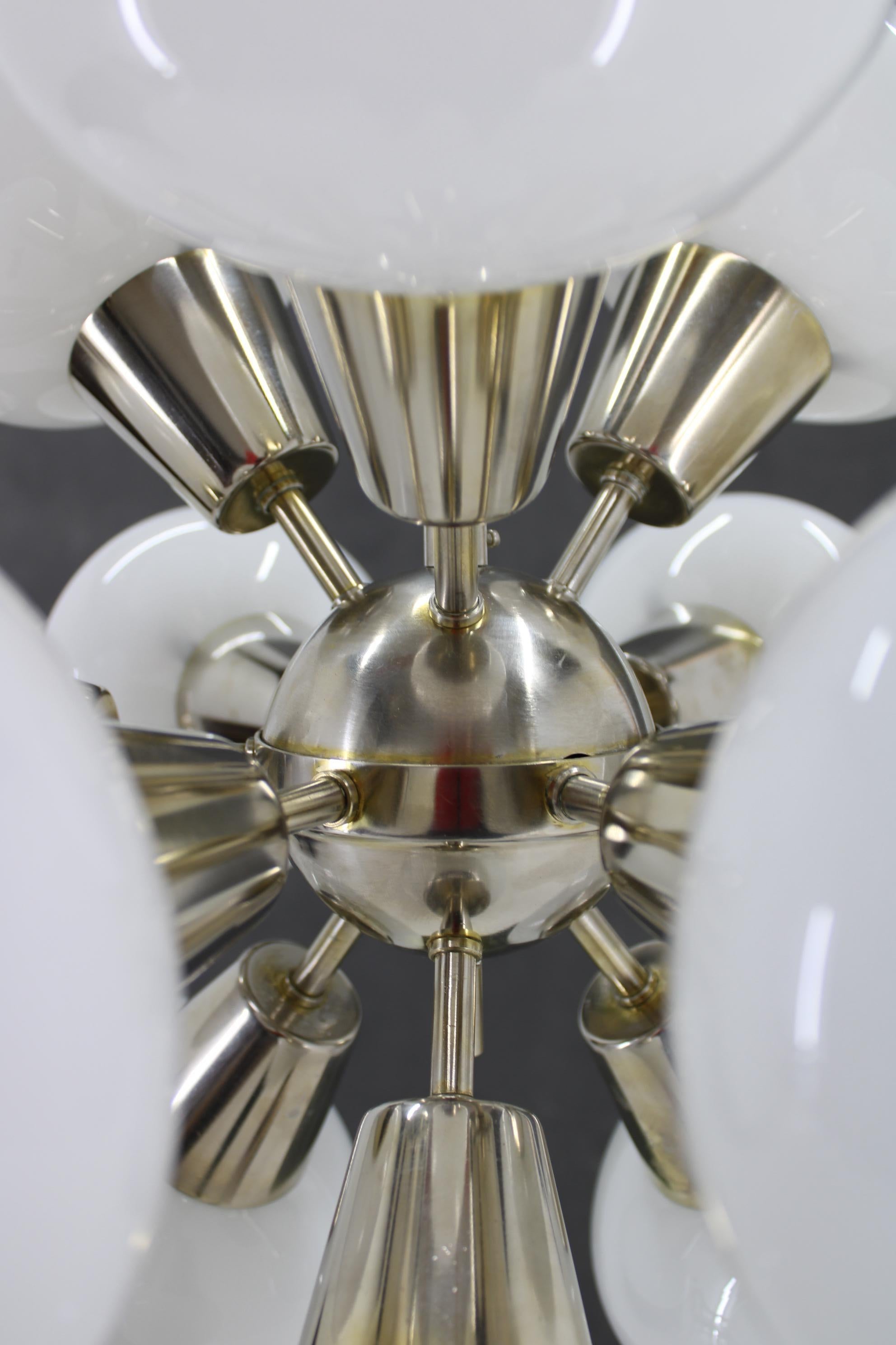 1970s Chrome Plated  12-Flamming Chandelier by Sputnik , Czechoslovakia For Sale 1