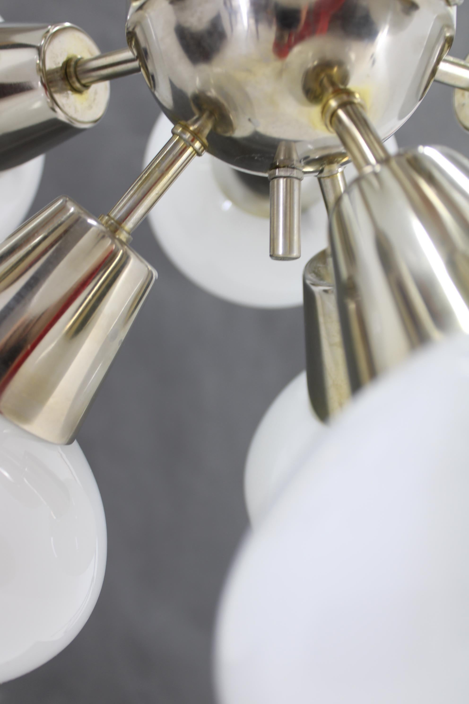 1970s Chrome Plated  12-Flamming Chandelier by Sputnik , Czechoslovakia For Sale 3