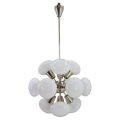 Vintage 1970s Chrome Plated  12-Flamming Chandelier by Sputnik , Czechoslovakia