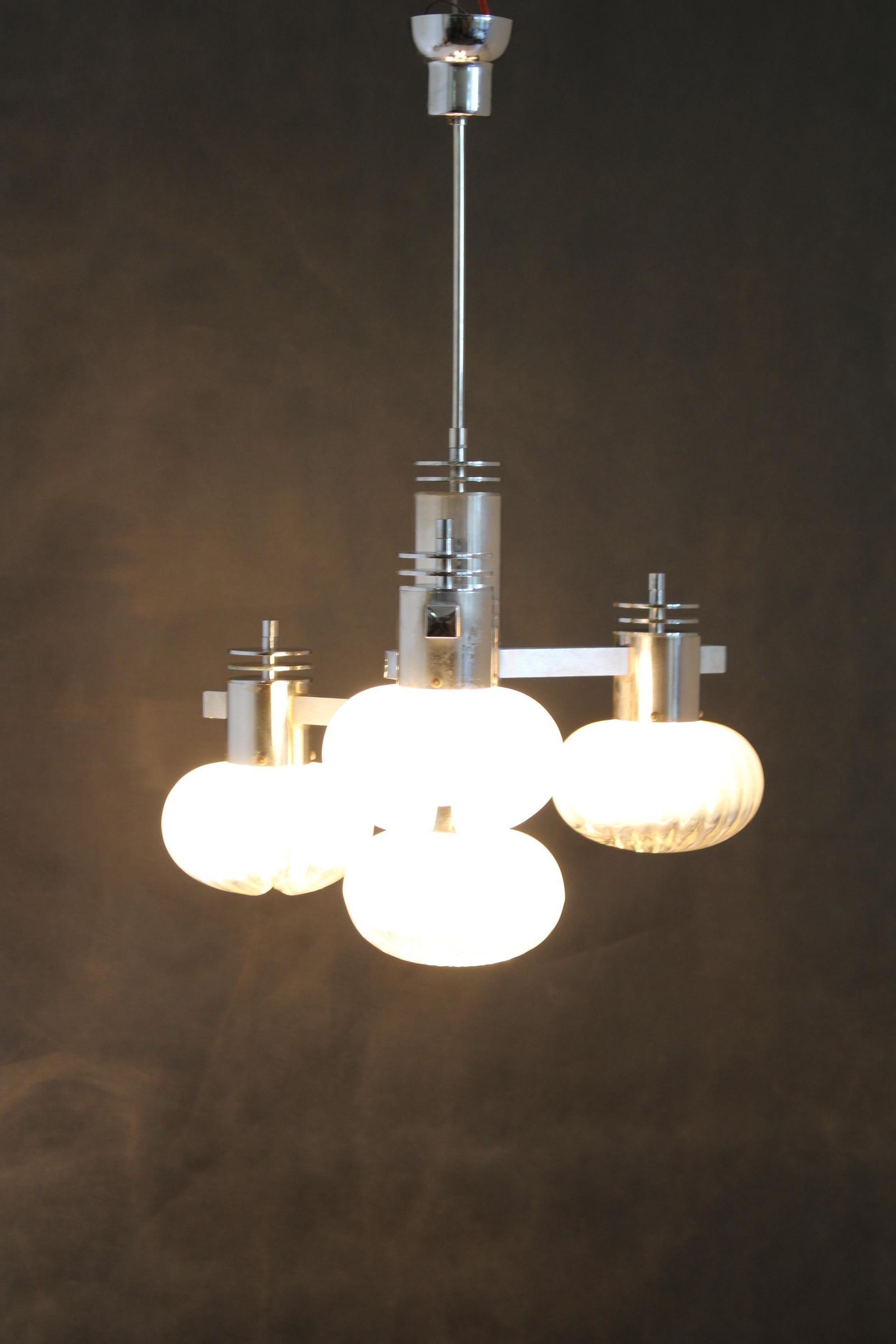 1970s Chrome Plated Chandelier with Murano Glass , Italy For Sale 7