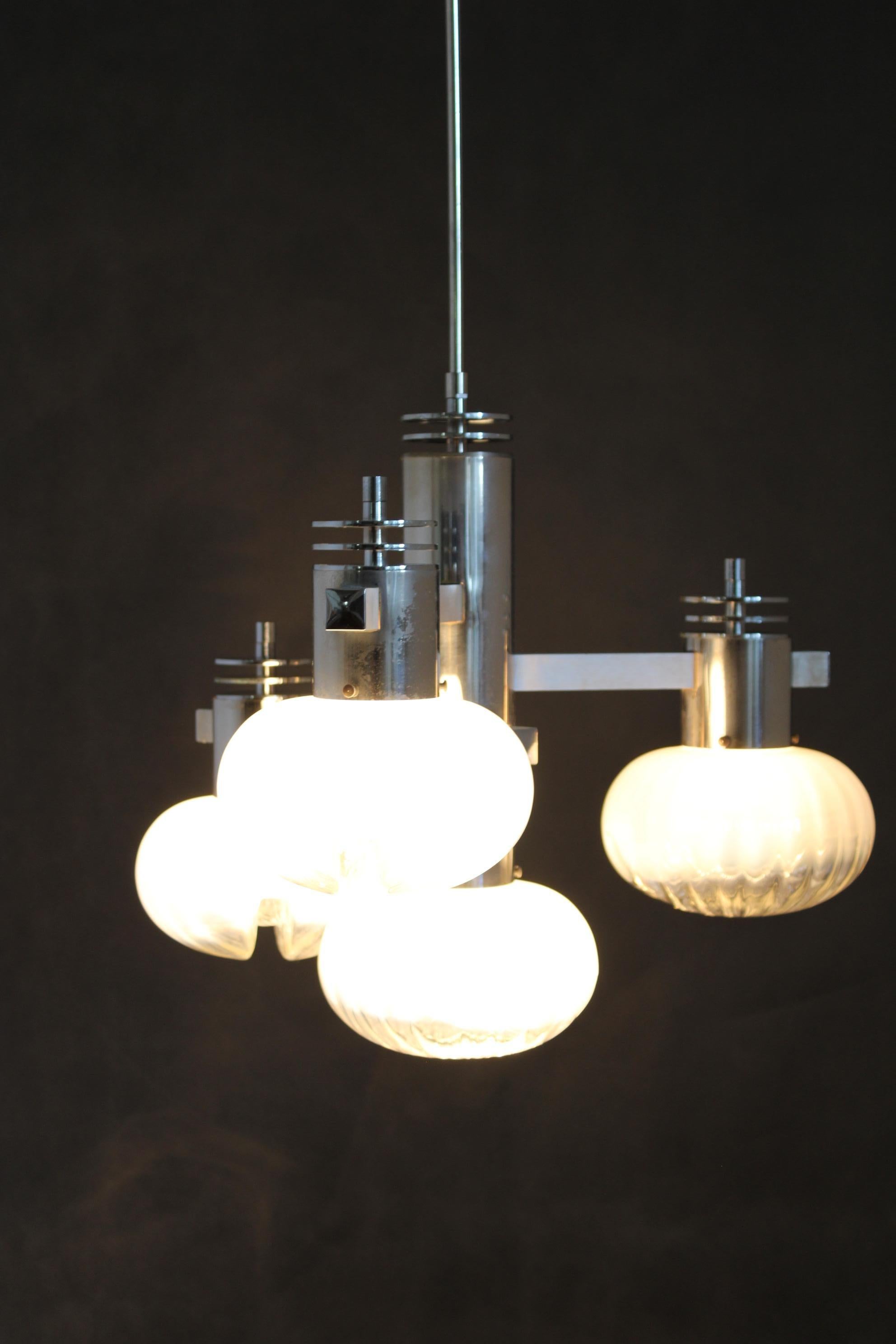 1970s Chrome Plated Chandelier with Murano Glass , Italy For Sale 8