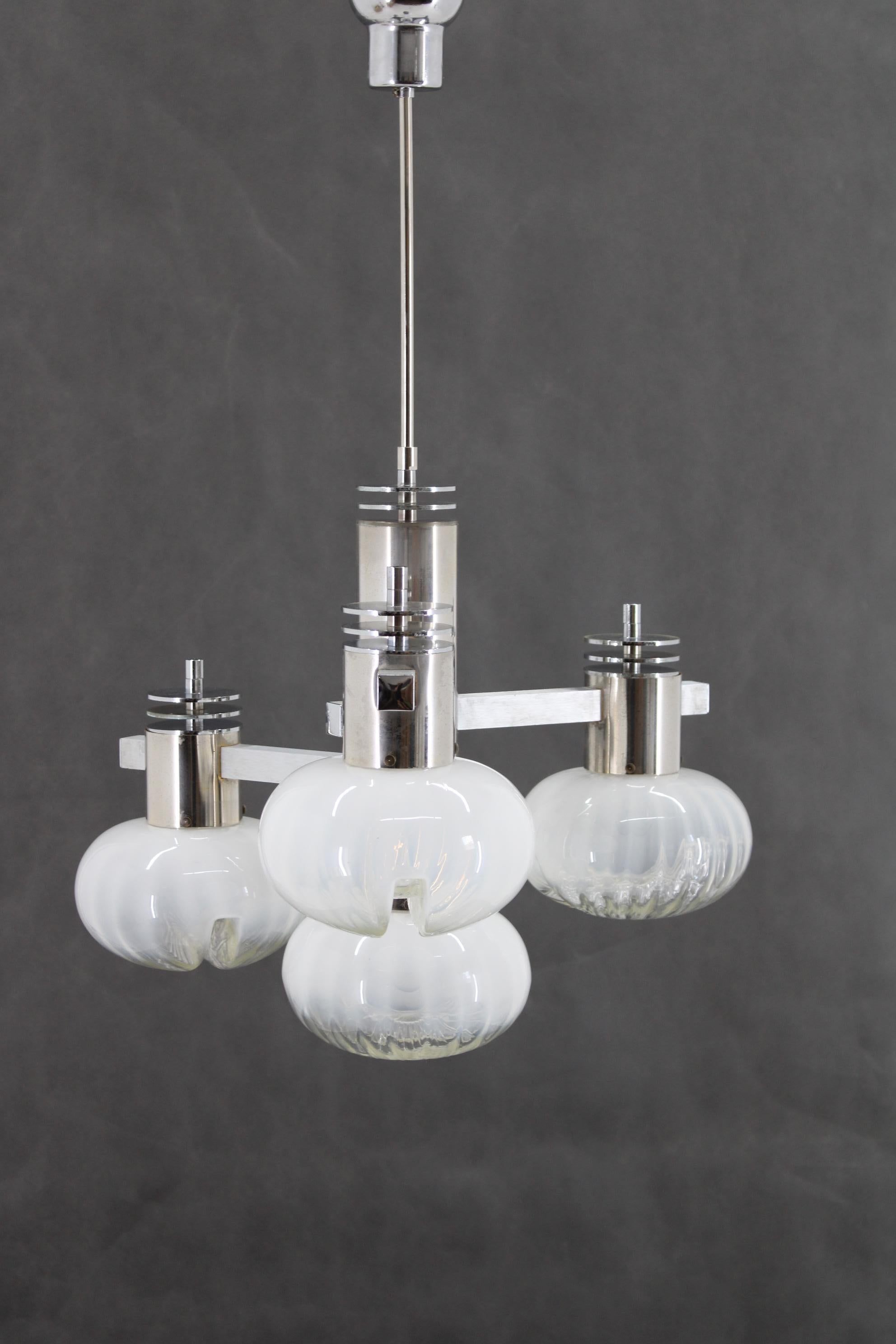 Italian 1970s Chrome Plated Chandelier with Murano Glass , Italy For Sale