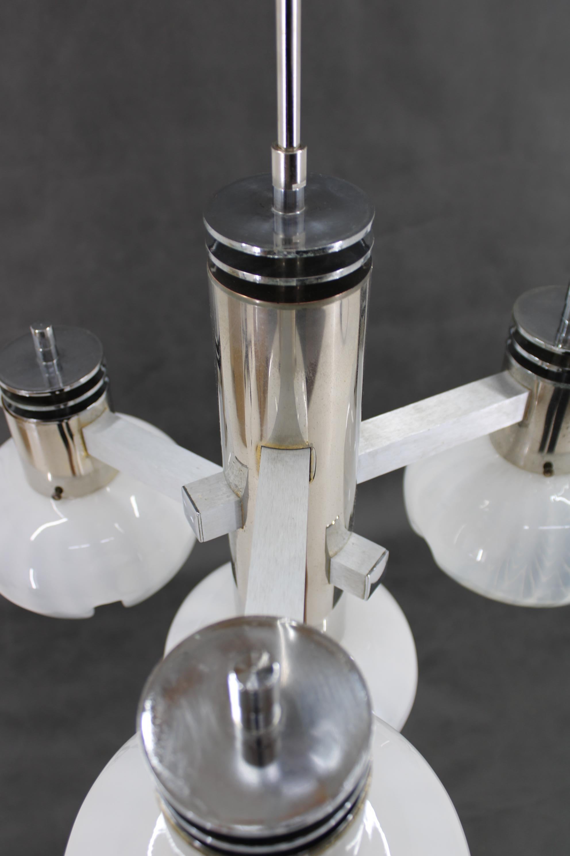 1970s Chrome Plated Chandelier with Murano Glass , Italy For Sale 3