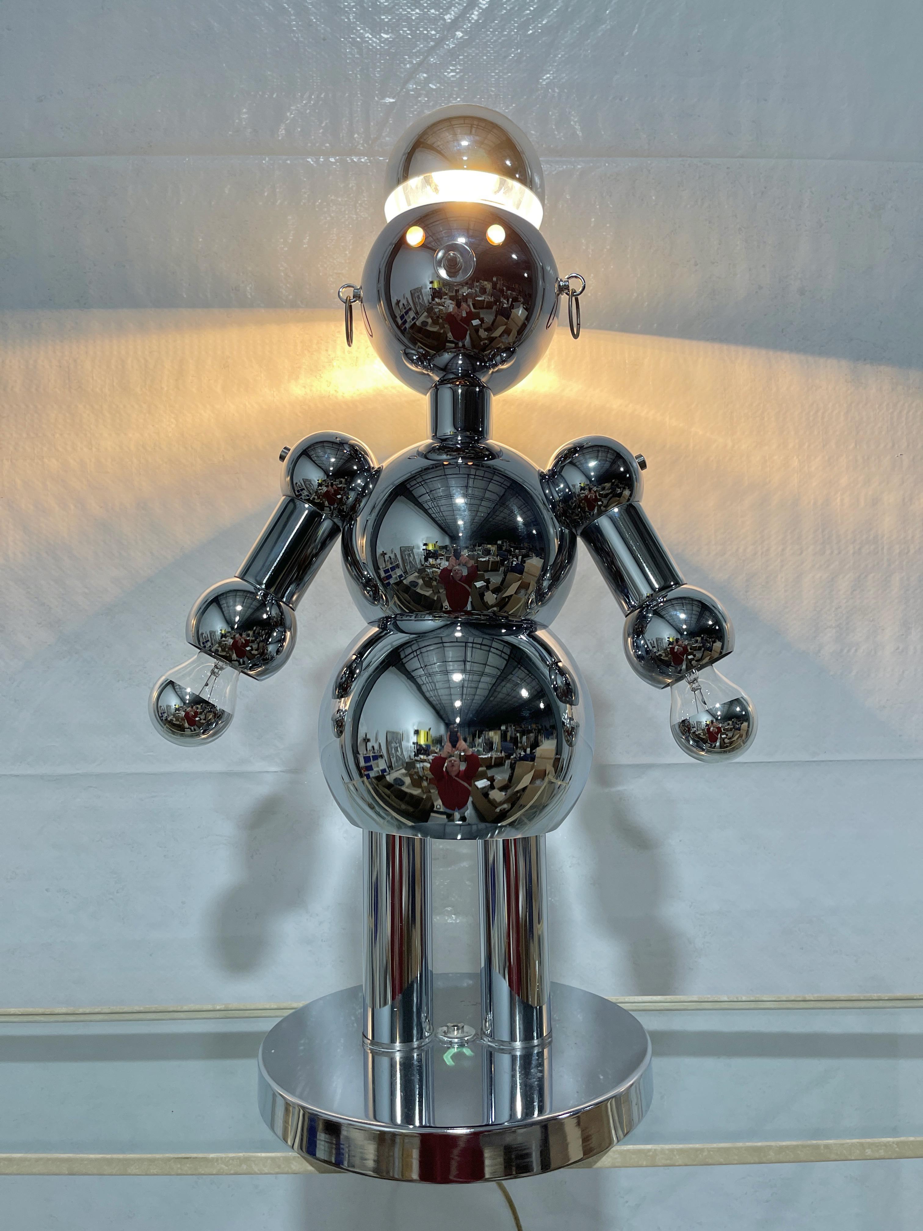 Plaqué Lampe Robot chromée des années 1970 par Torino Lamps en vente