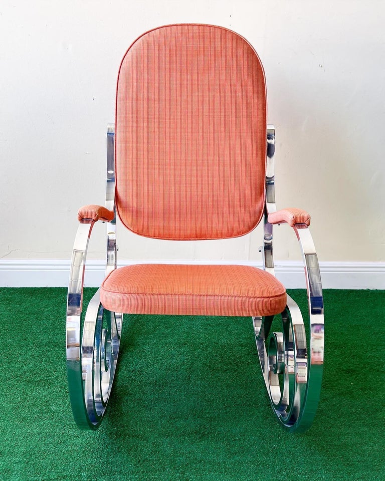 1970s, Chrome Rocking Chair with Original Red Fabric For Sale at 1stDibs